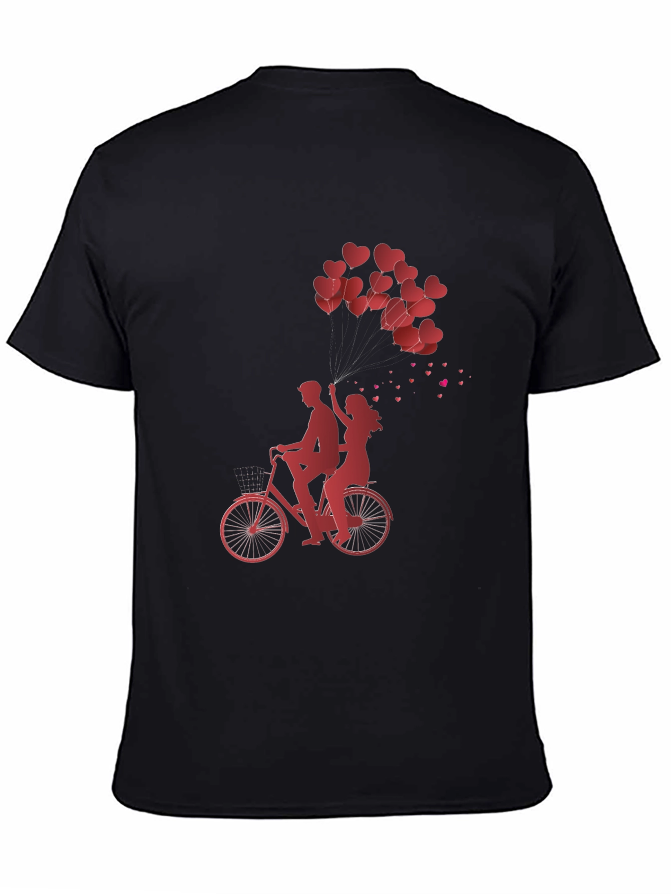 Romantic Couple Bike Ride Heart Balloons Black Tee