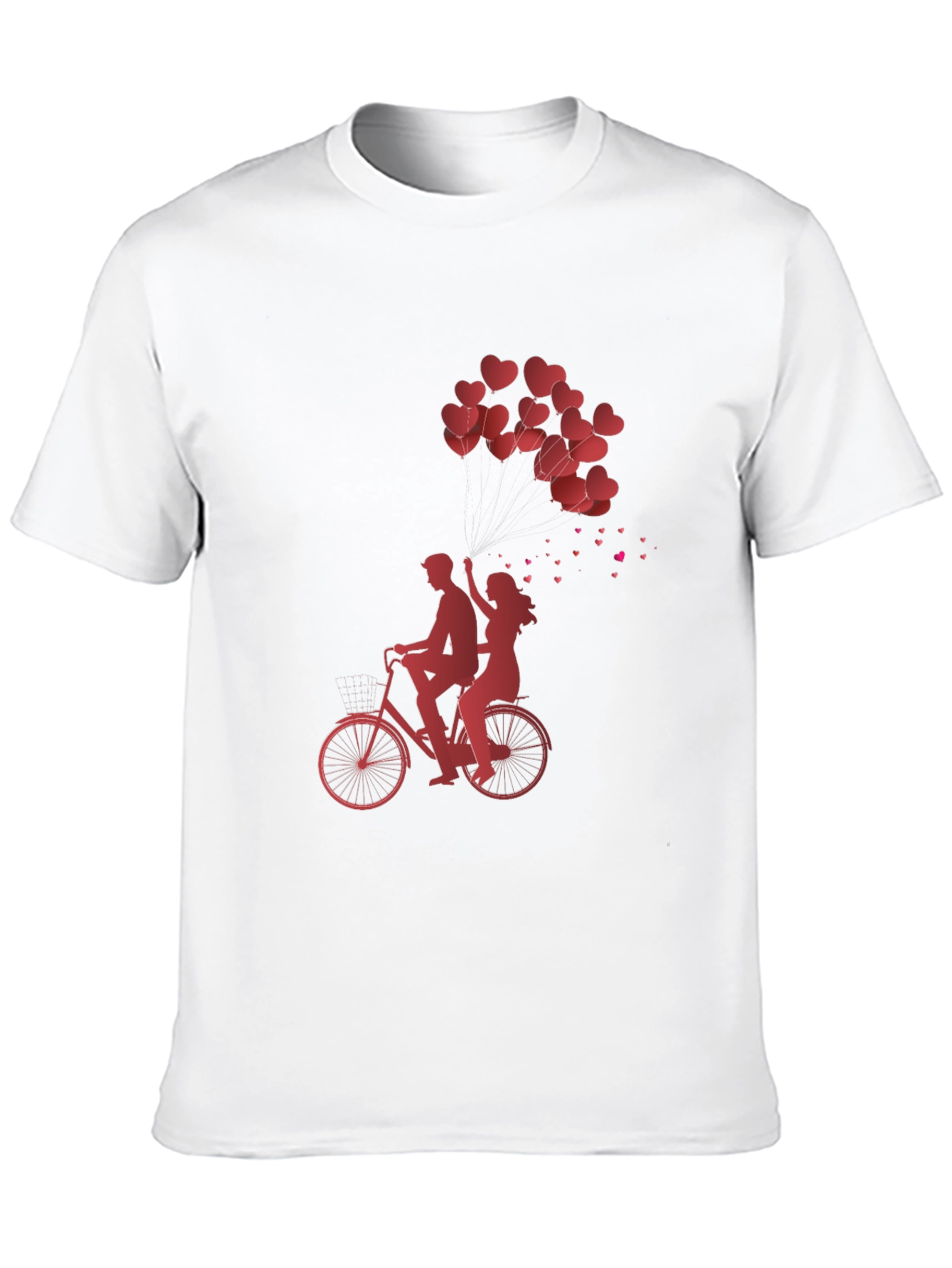 Romantic Couple Bike Ride Heart Balloons Black Tee