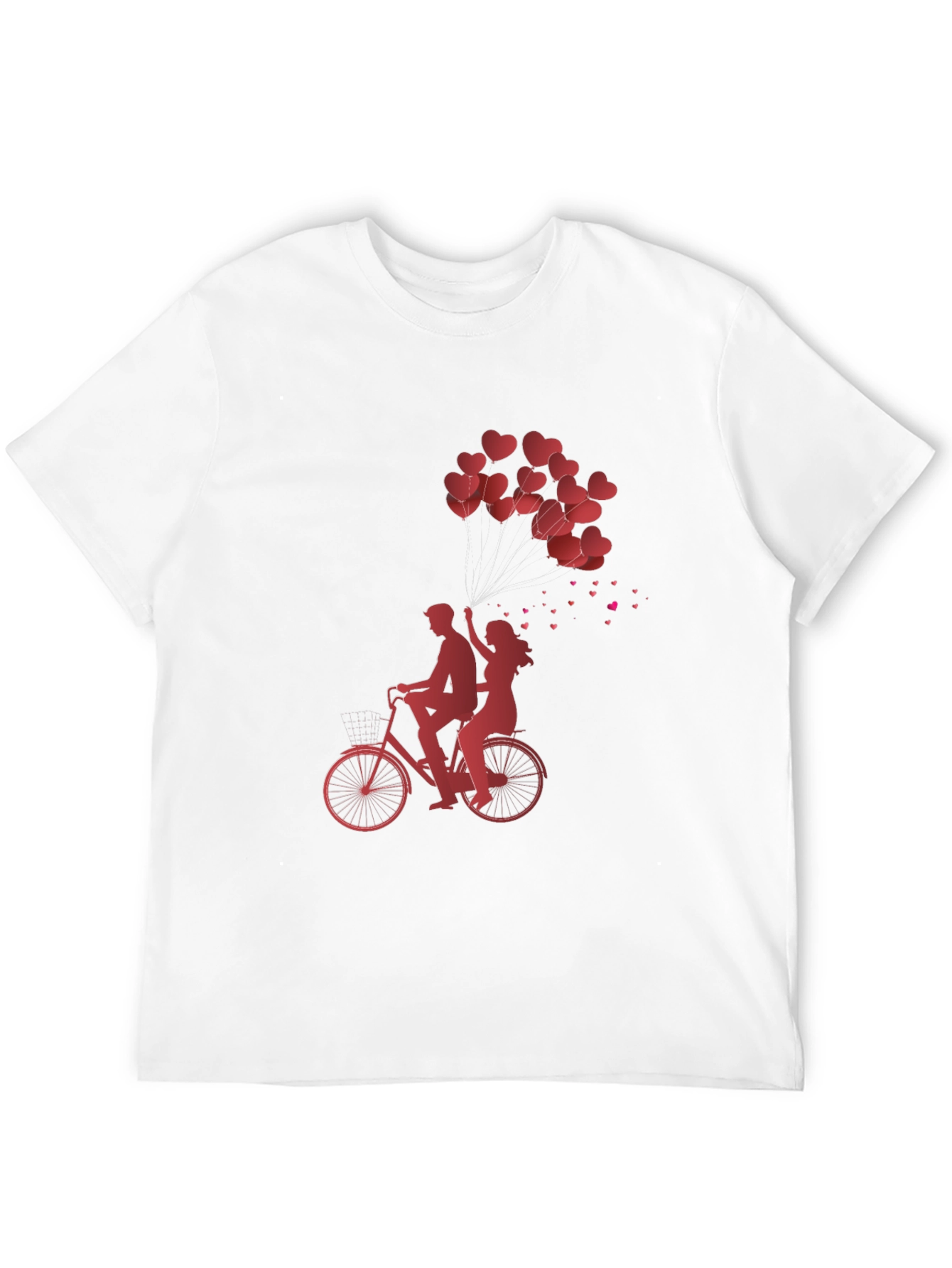 Romantic Couple Bike Ride Heart Balloons Black Tee
