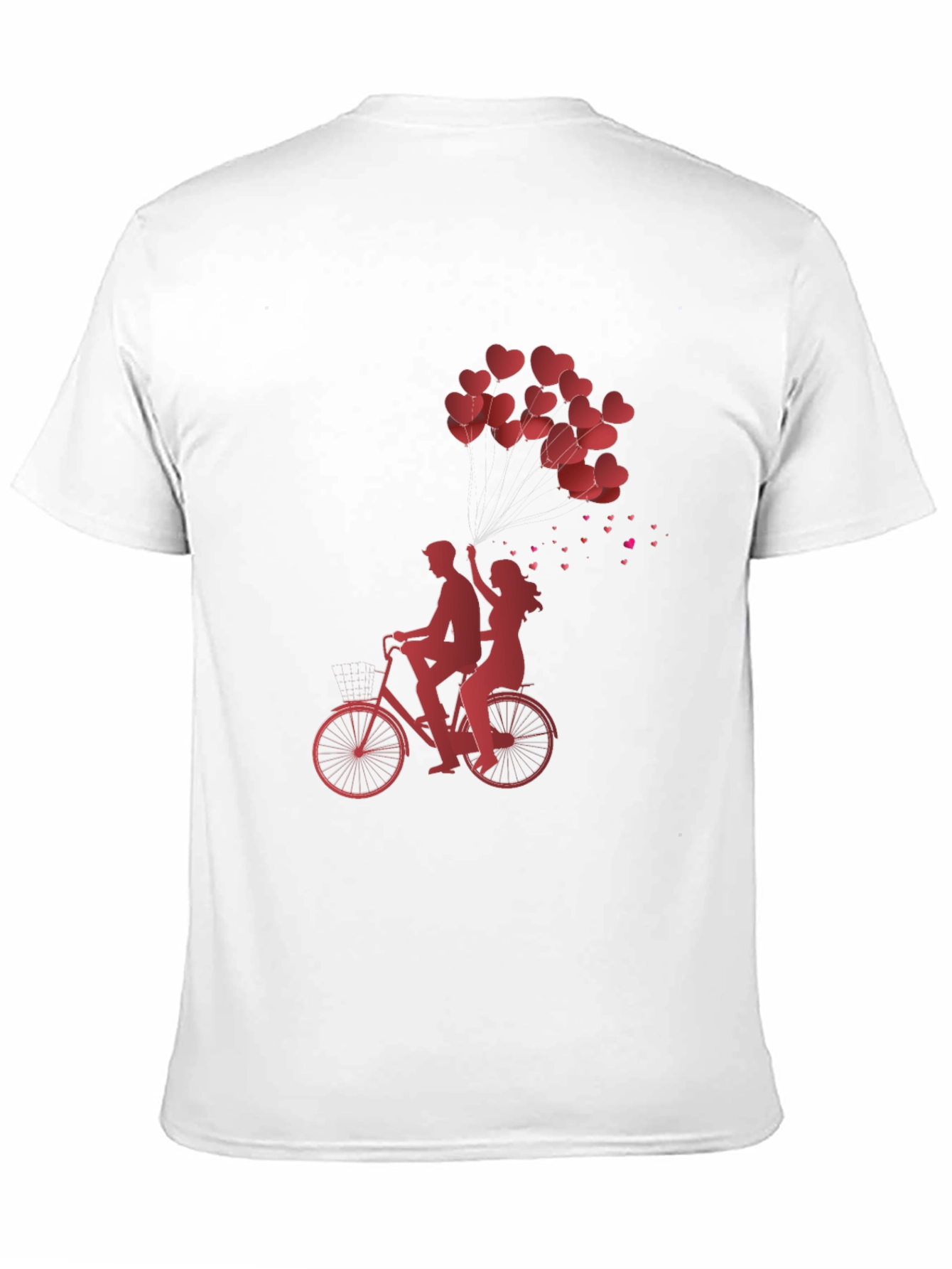 Romantic Couple Bike Ride Heart Balloons Black Tee
