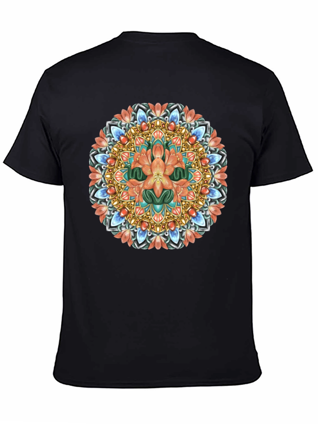 Floral Mandala Graphic Print Black T-Shirt