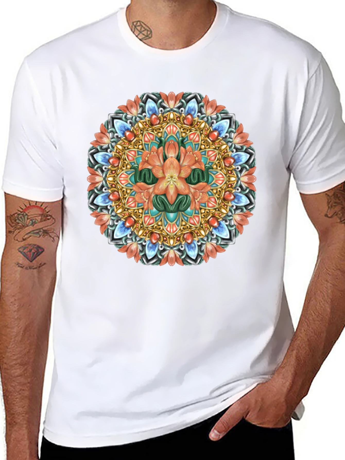 Floral Mandala Graphic Print Black T-Shirt