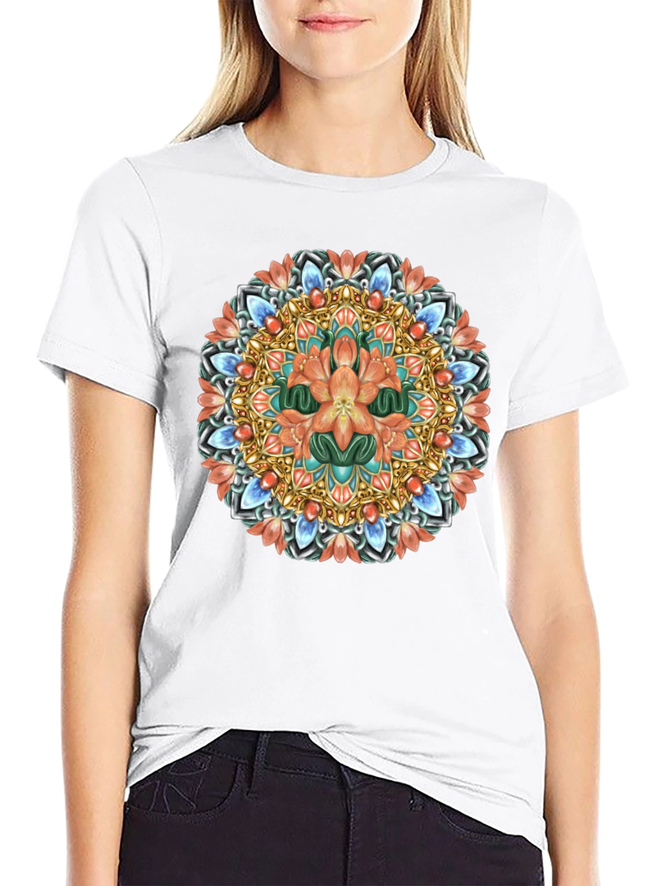 Floral Mandala Graphic Print Black T-Shirt