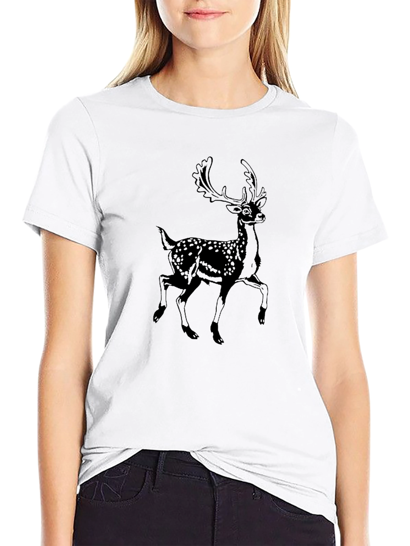 Mens Black T-Shirt with Deer Graphic