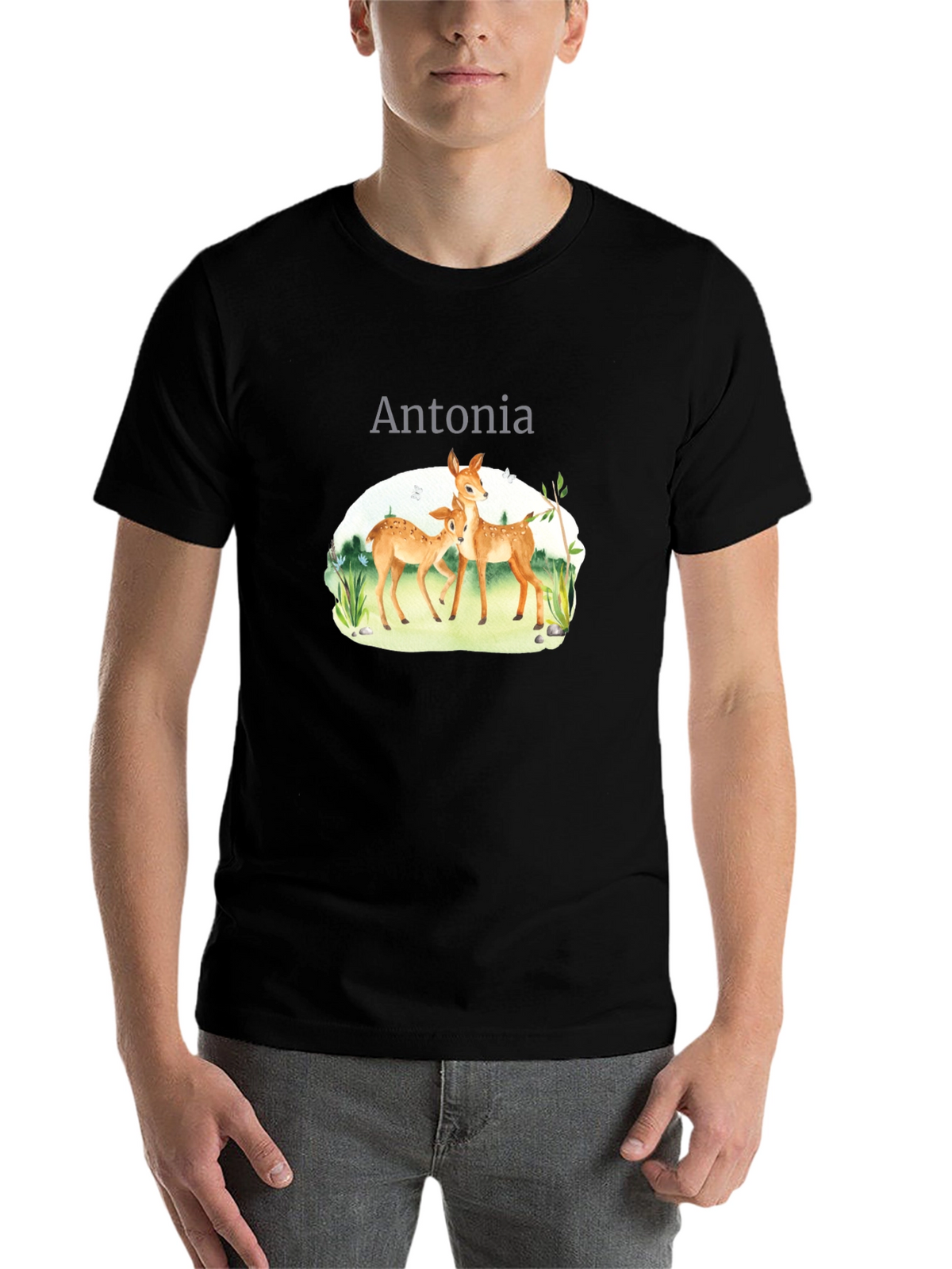 Personalized Deer Family Black T-Shirt