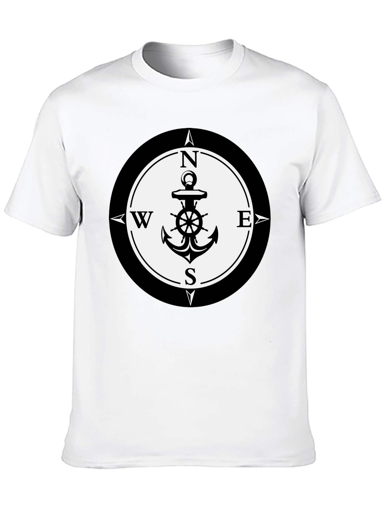 Nautical Anchor Compass Rose Graphic Tee - Black