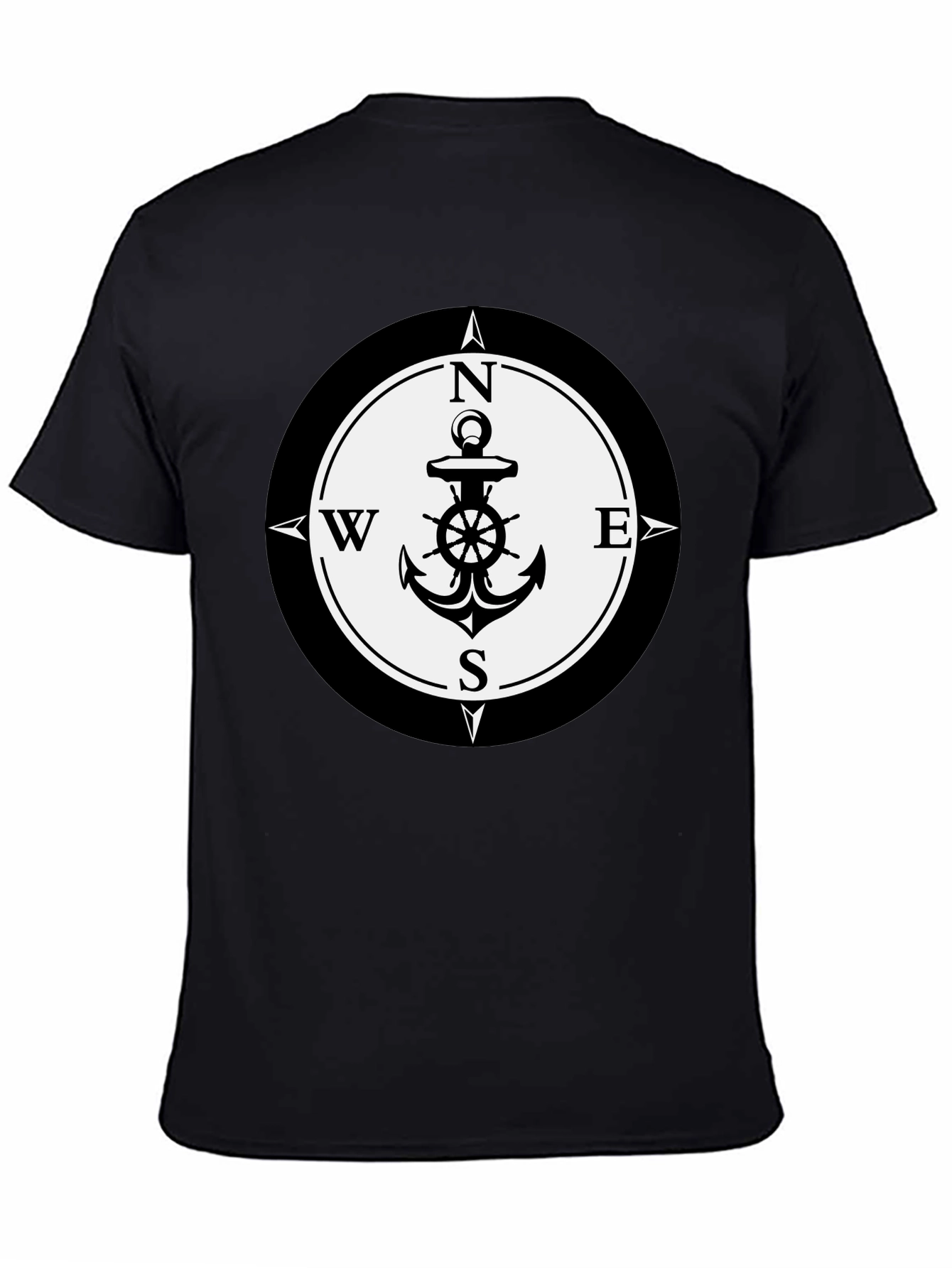 Nautical Anchor Compass Rose Graphic Tee - Black