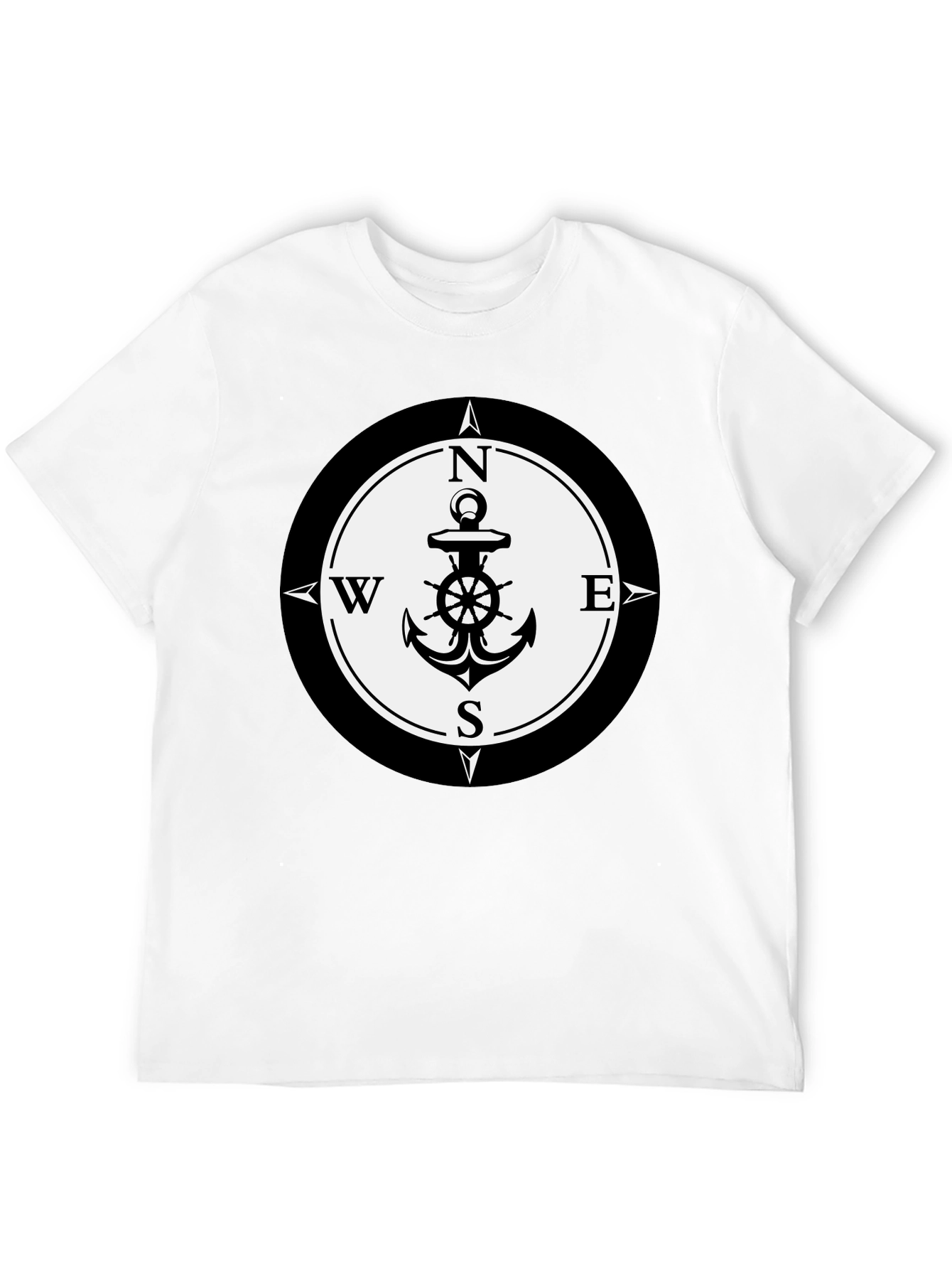 Nautical Anchor Compass Rose Graphic Tee - Black