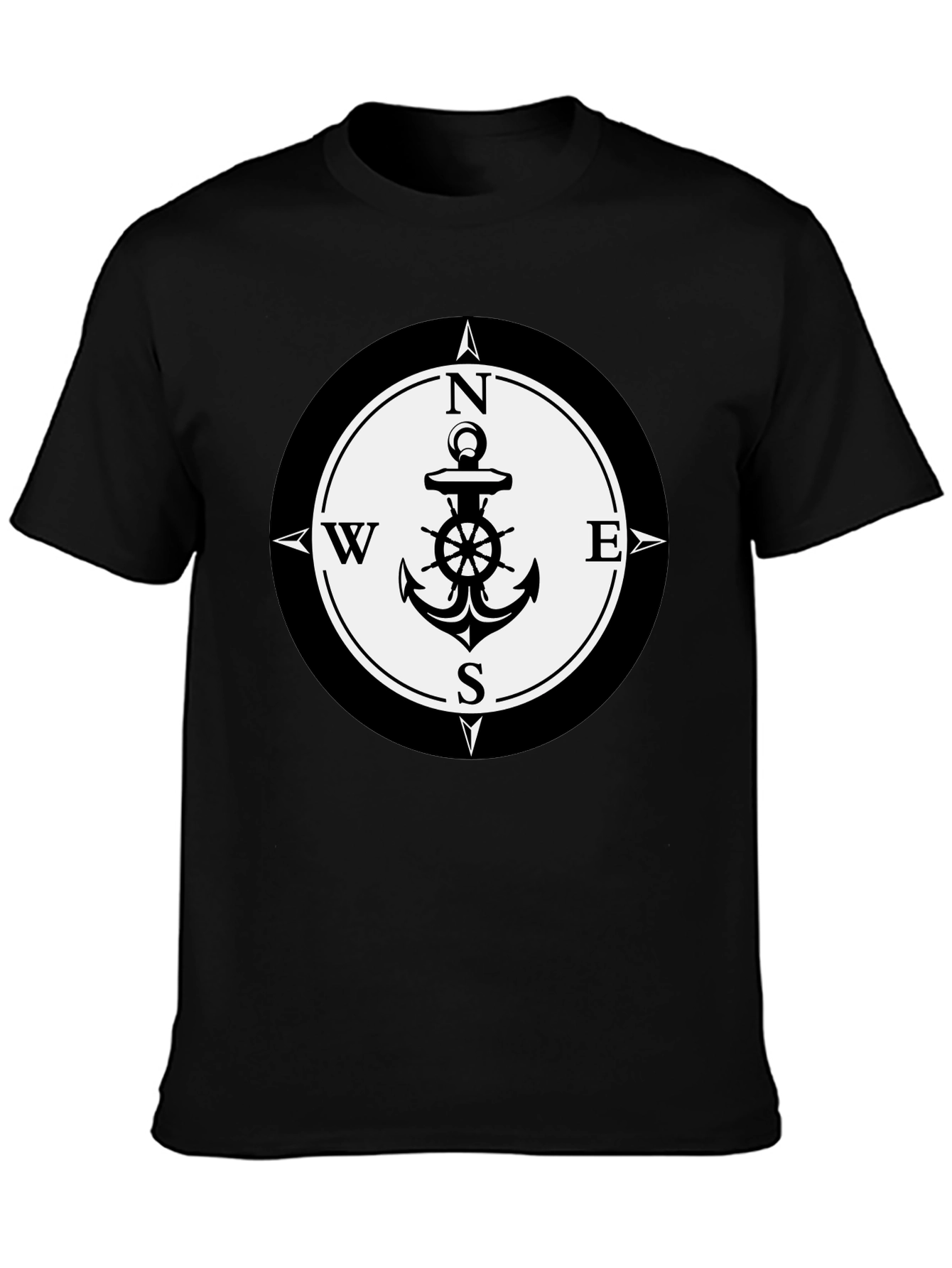 Nautical Anchor Compass Rose Graphic Tee - Black