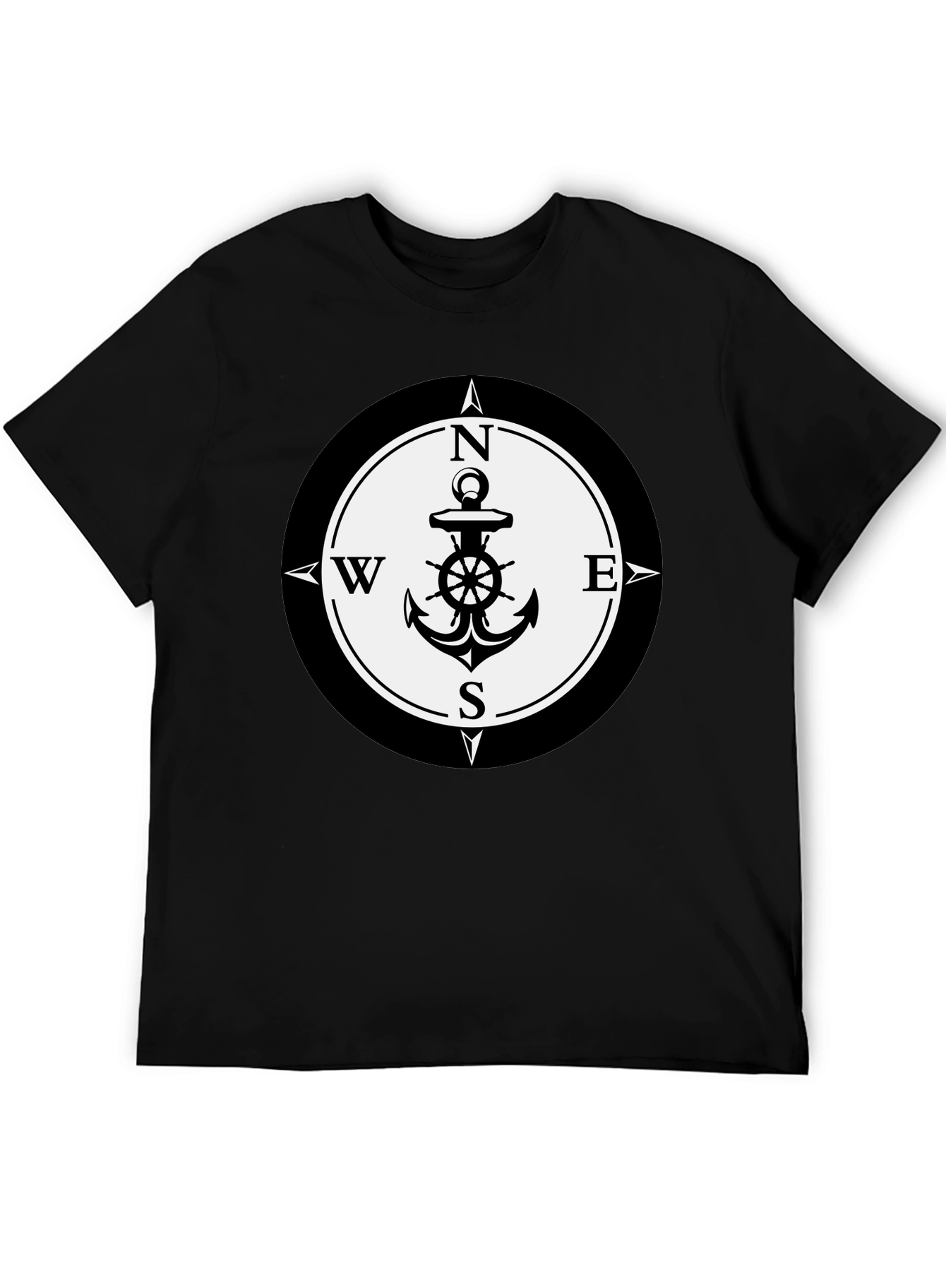 Nautical Anchor Compass Rose Graphic Tee - Black