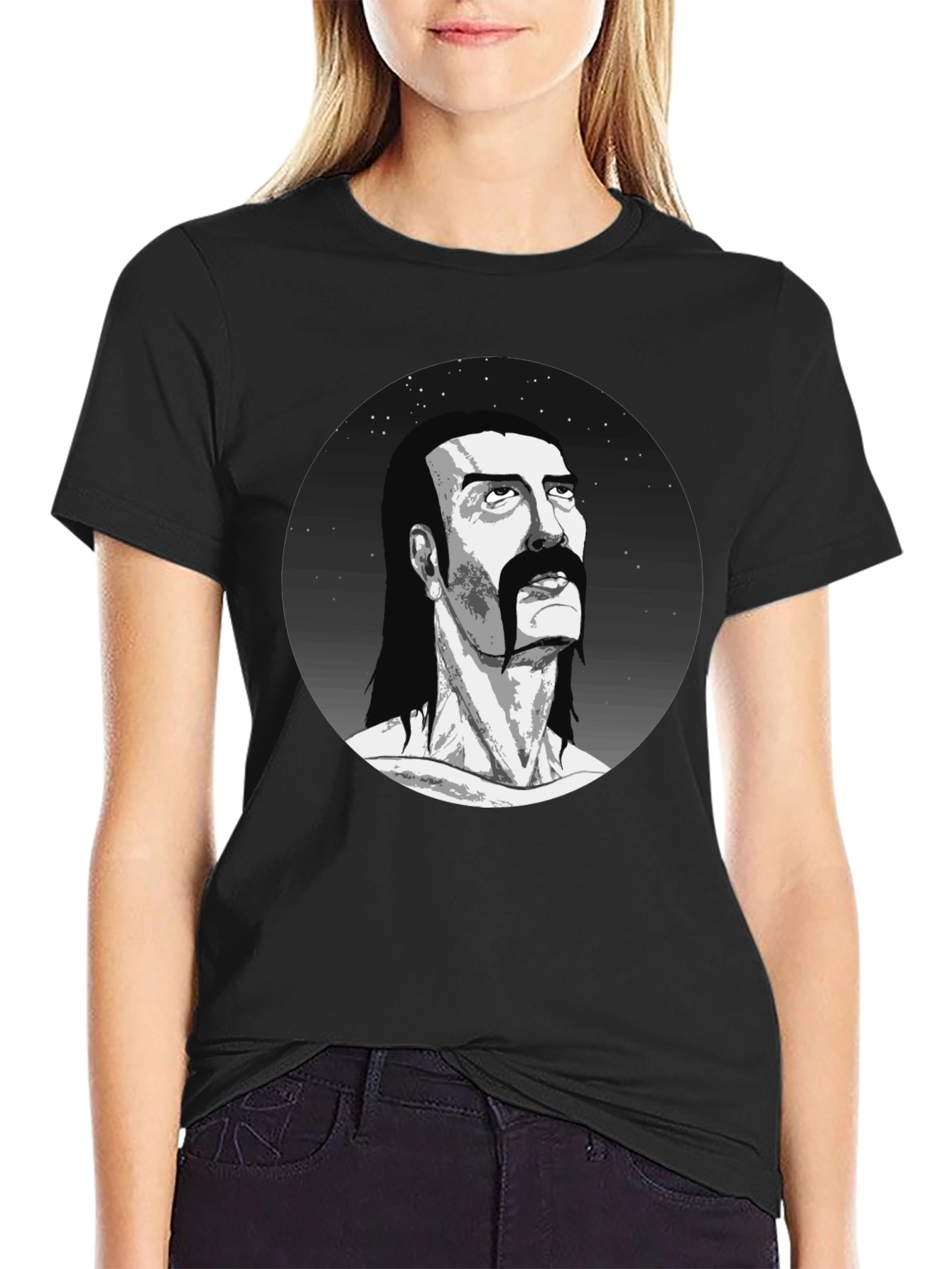 Retro Portrait Graphic Black T-Shirt