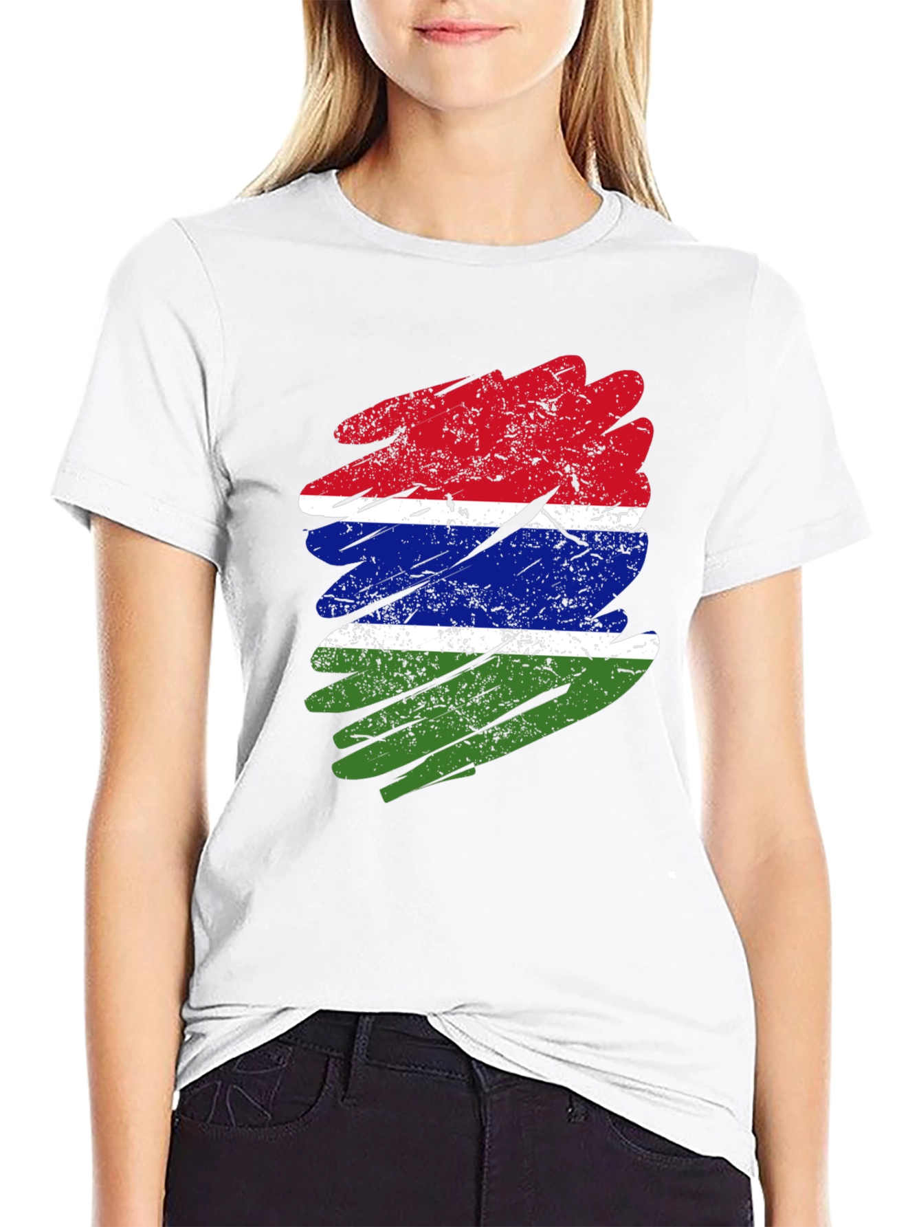Gambia Flag Distressed T-Shirt - Black