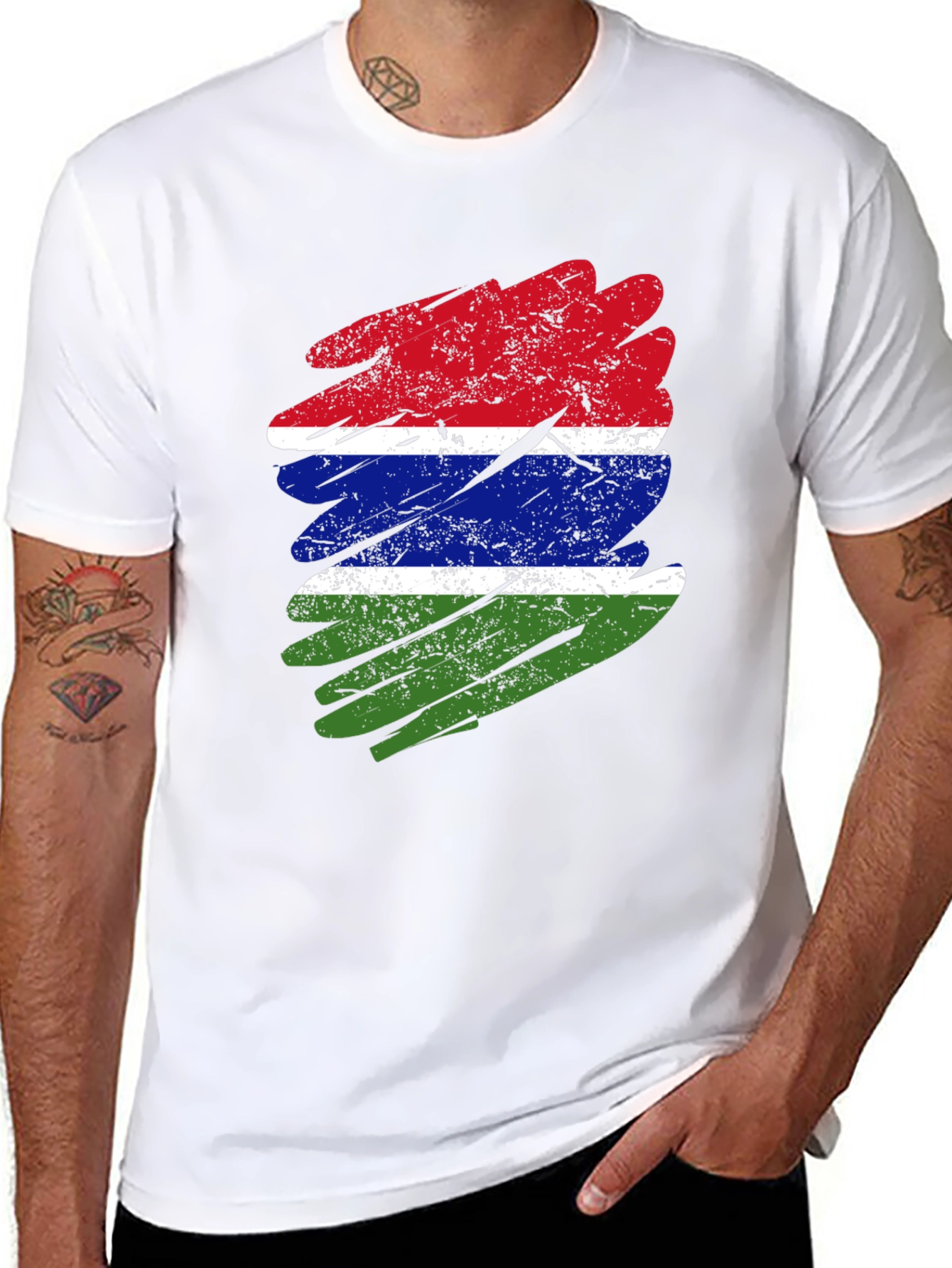 Gambia Flag Distressed T-Shirt - Black