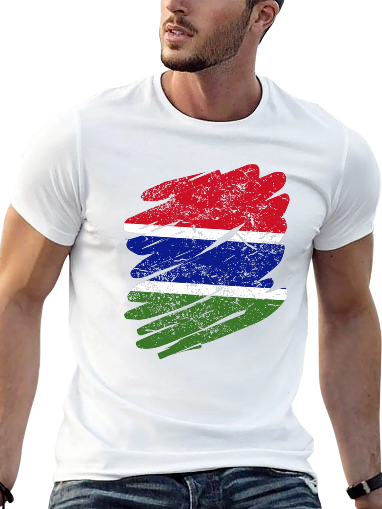 Gambia Flag Distressed T-Shirt - Black