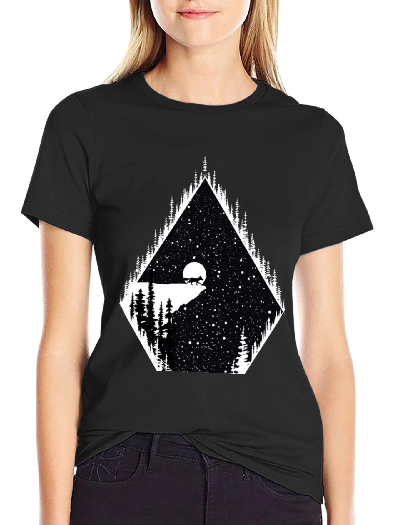 Mens Graphic Tee - Wolf Moon Stargazing Design