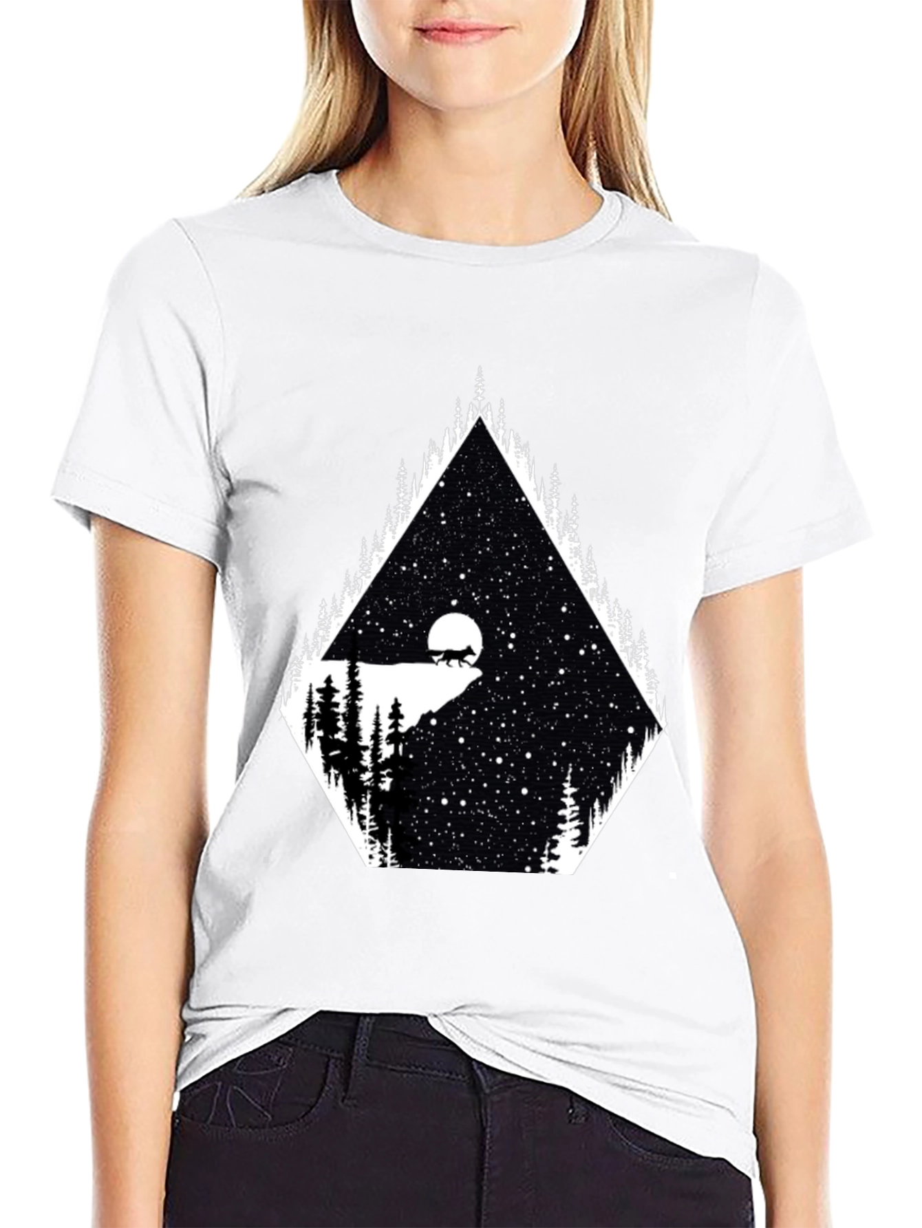 Mens Graphic Tee - Wolf Moon Stargazing Design