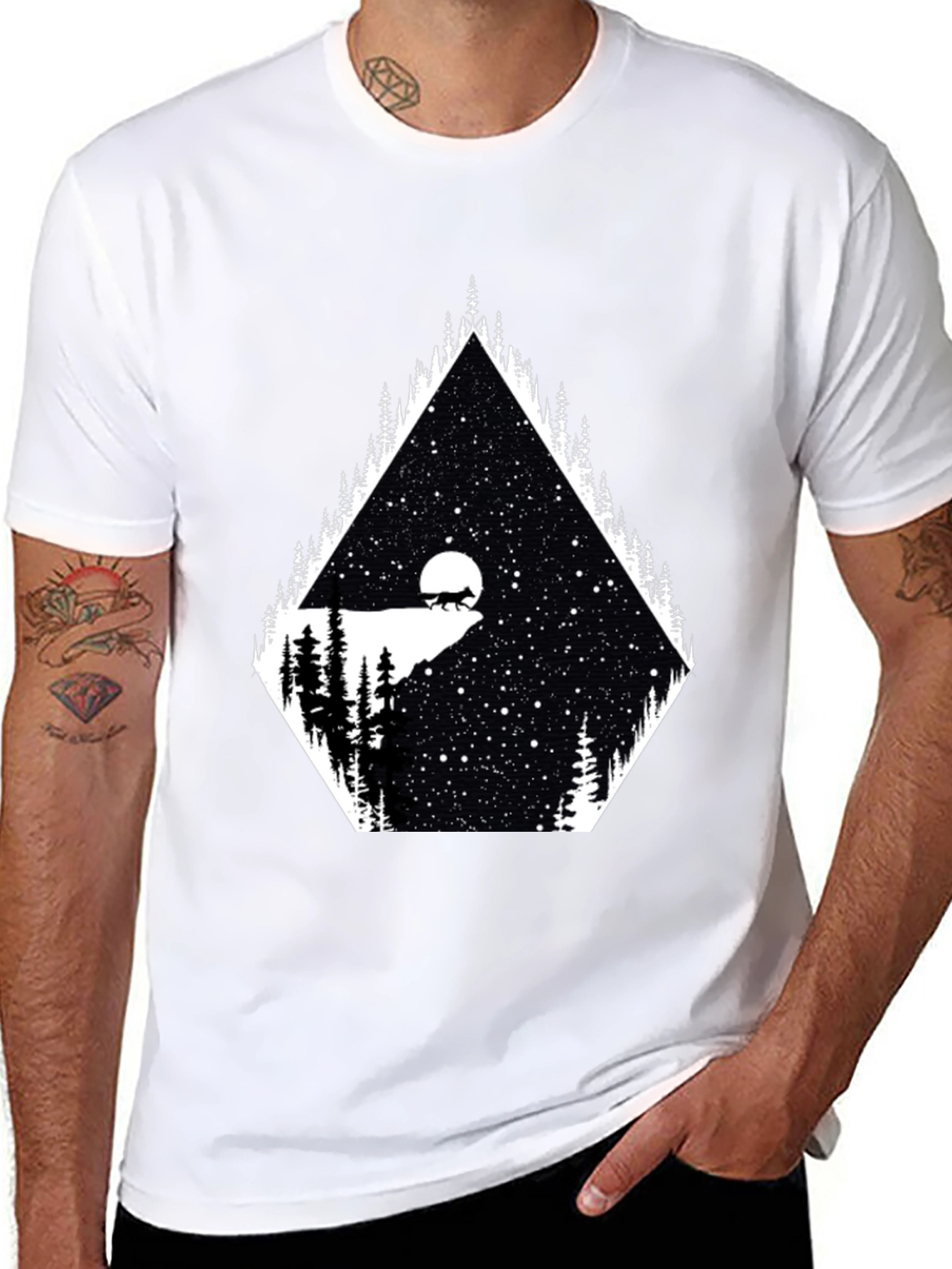 Mens Graphic Tee - Wolf Moon Stargazing Design