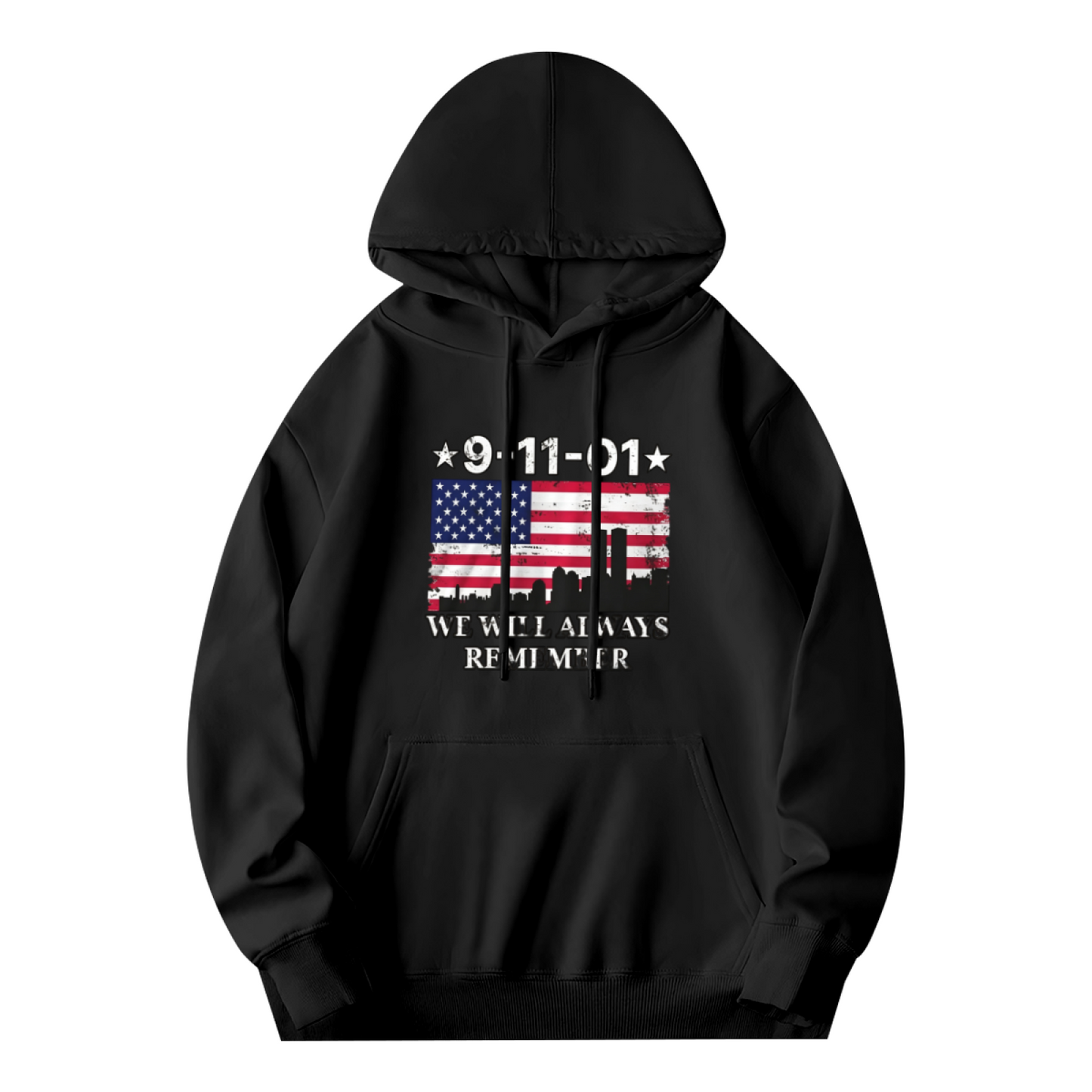 9?11?01 We Will Always Remember USA Flag Twin Towers Vintage Hoodie
