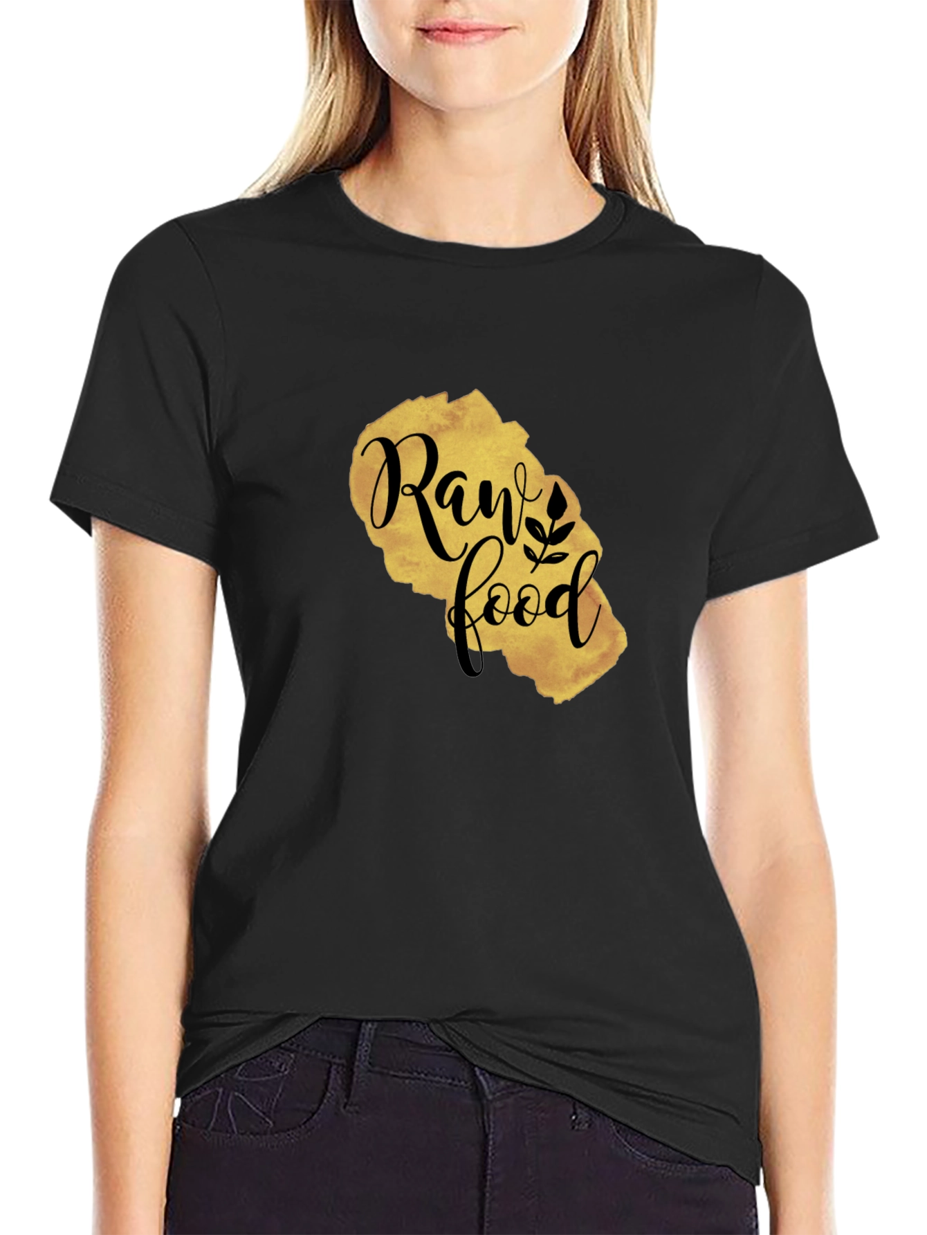 Raw Food Gold Print Black T-Shirt