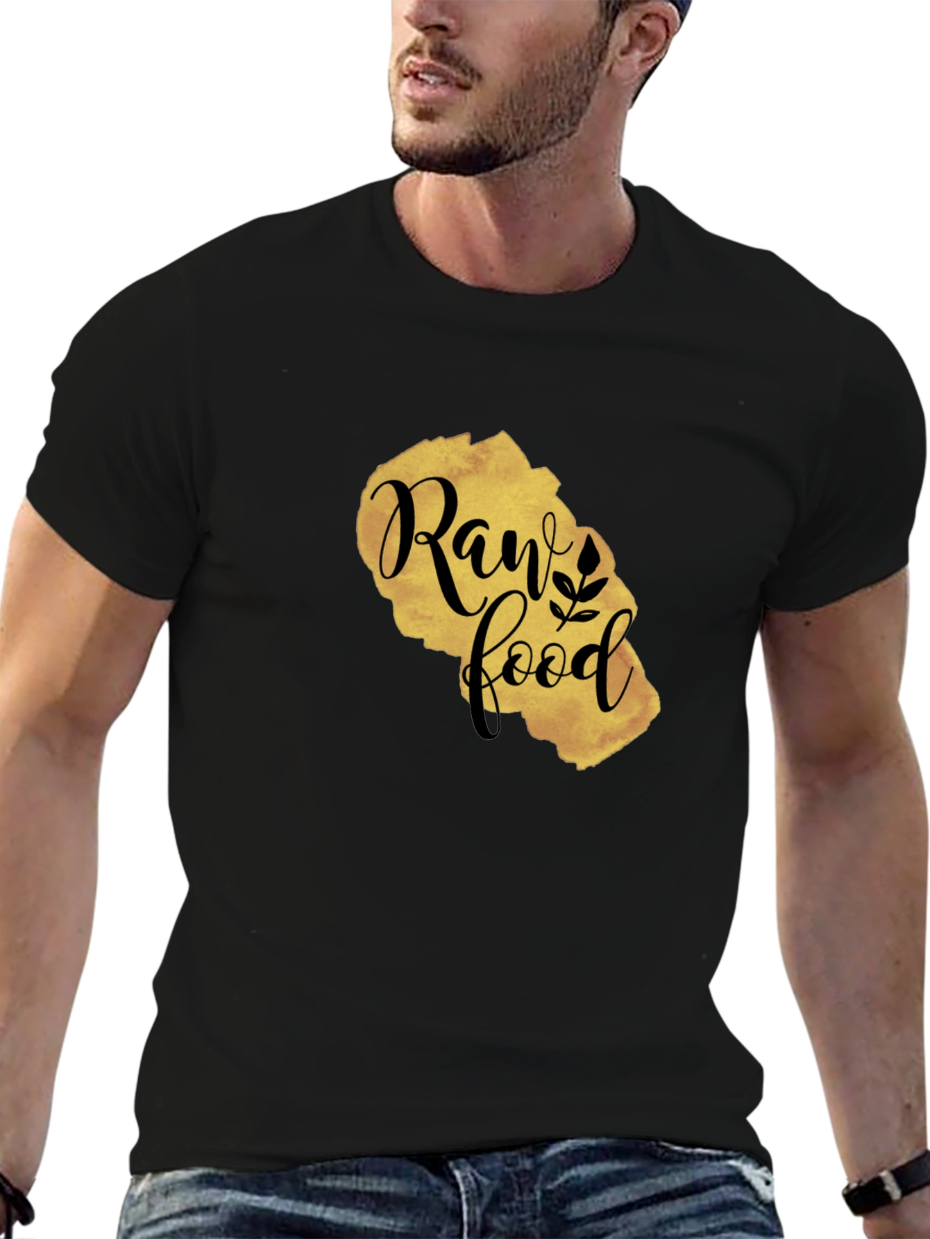 Raw Food Gold Print Black T-Shirt