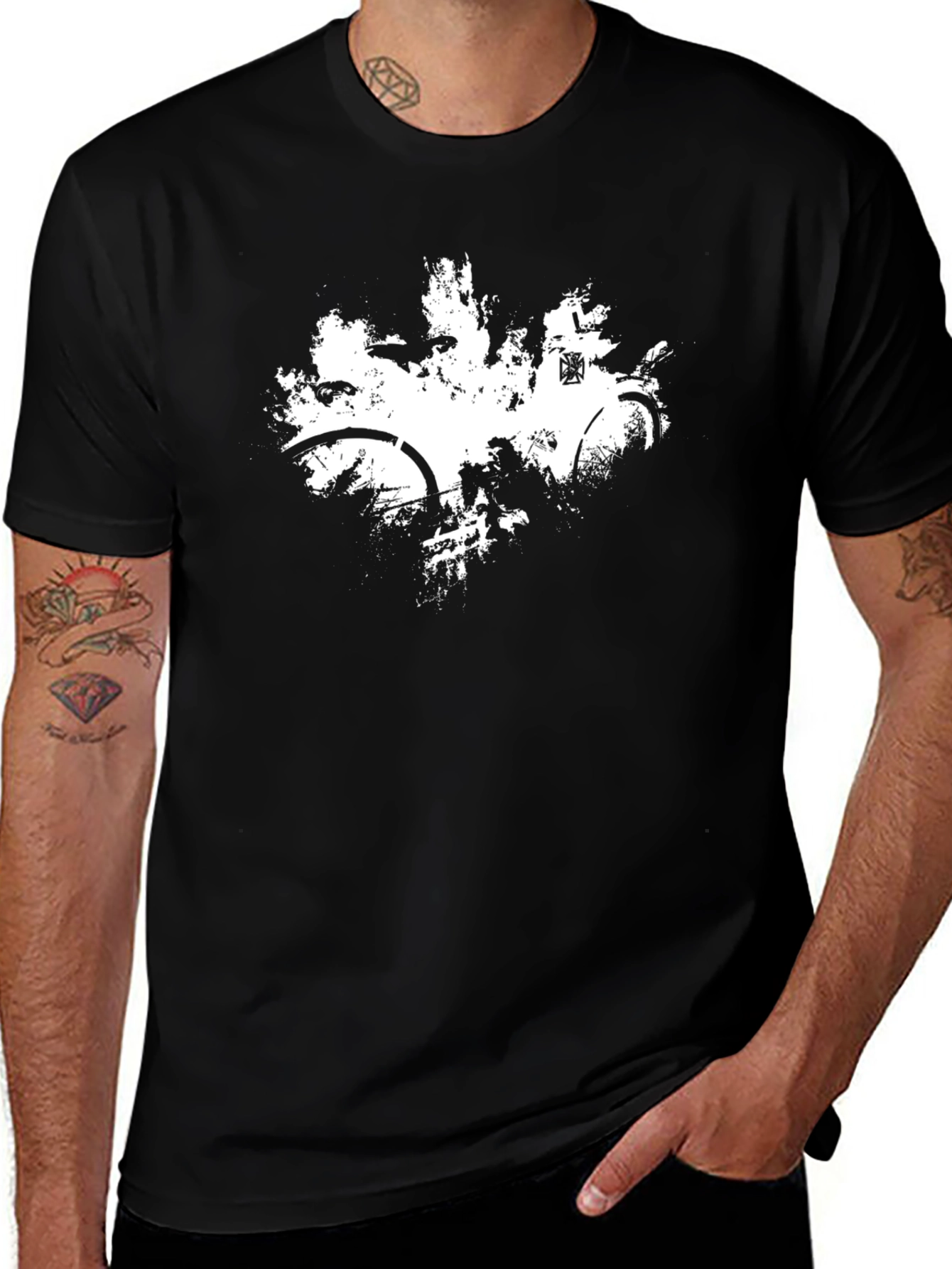 Mens Black Graphic T-Shirt: Bike Design