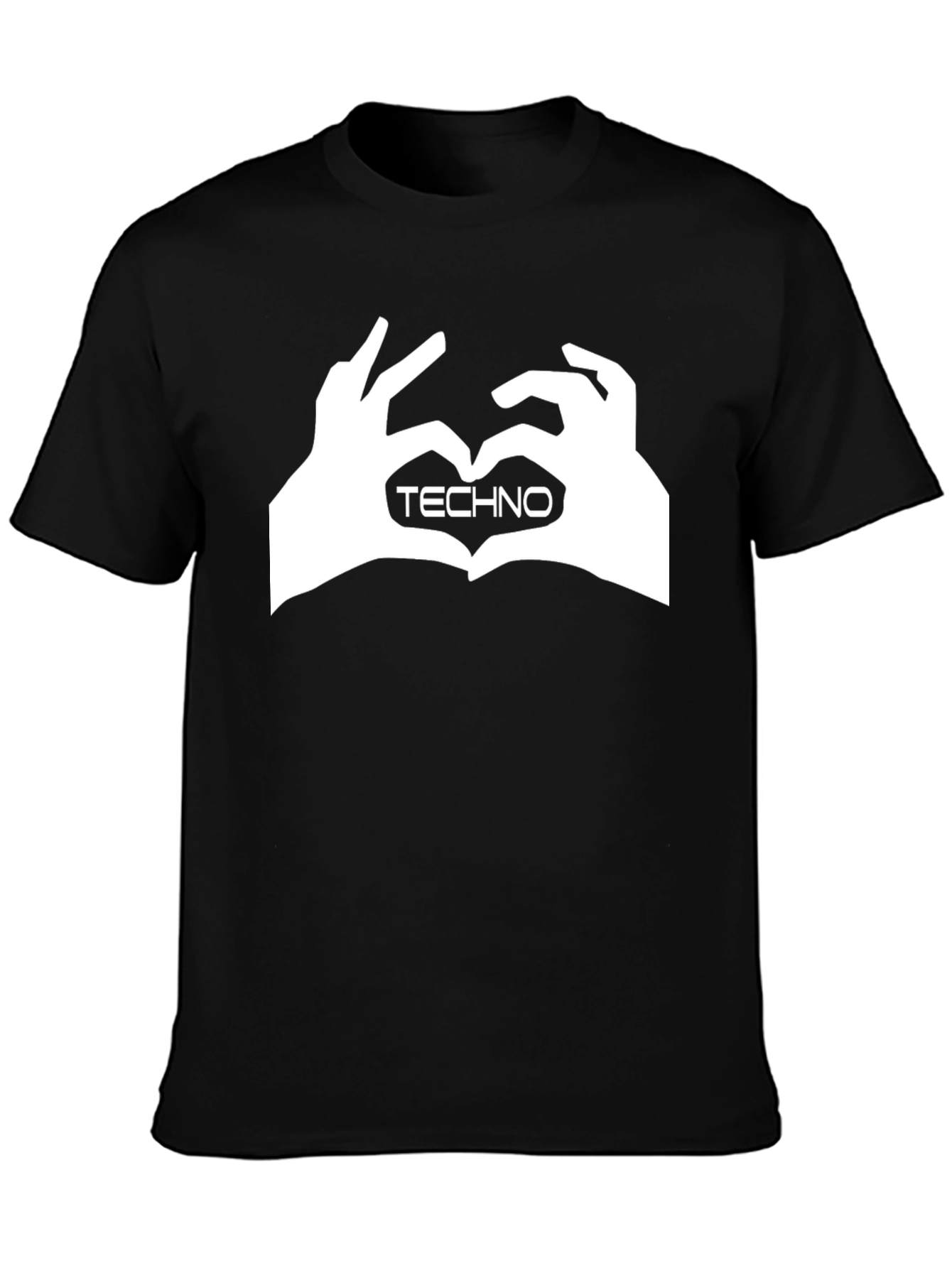 Techno Heart Hand Sign Graphic Black T-Shirt