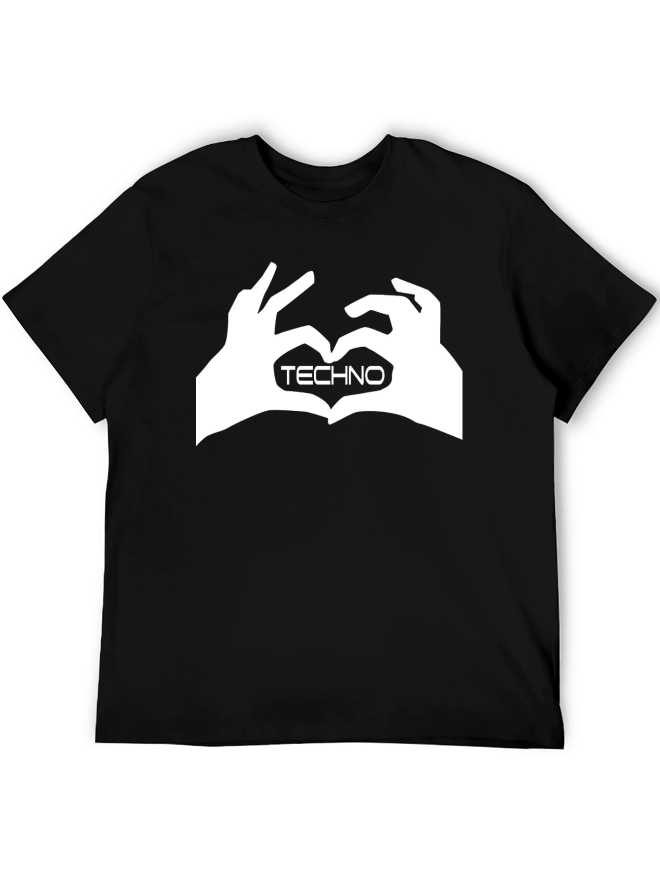 Techno Heart Hand Sign Graphic Black T-Shirt
