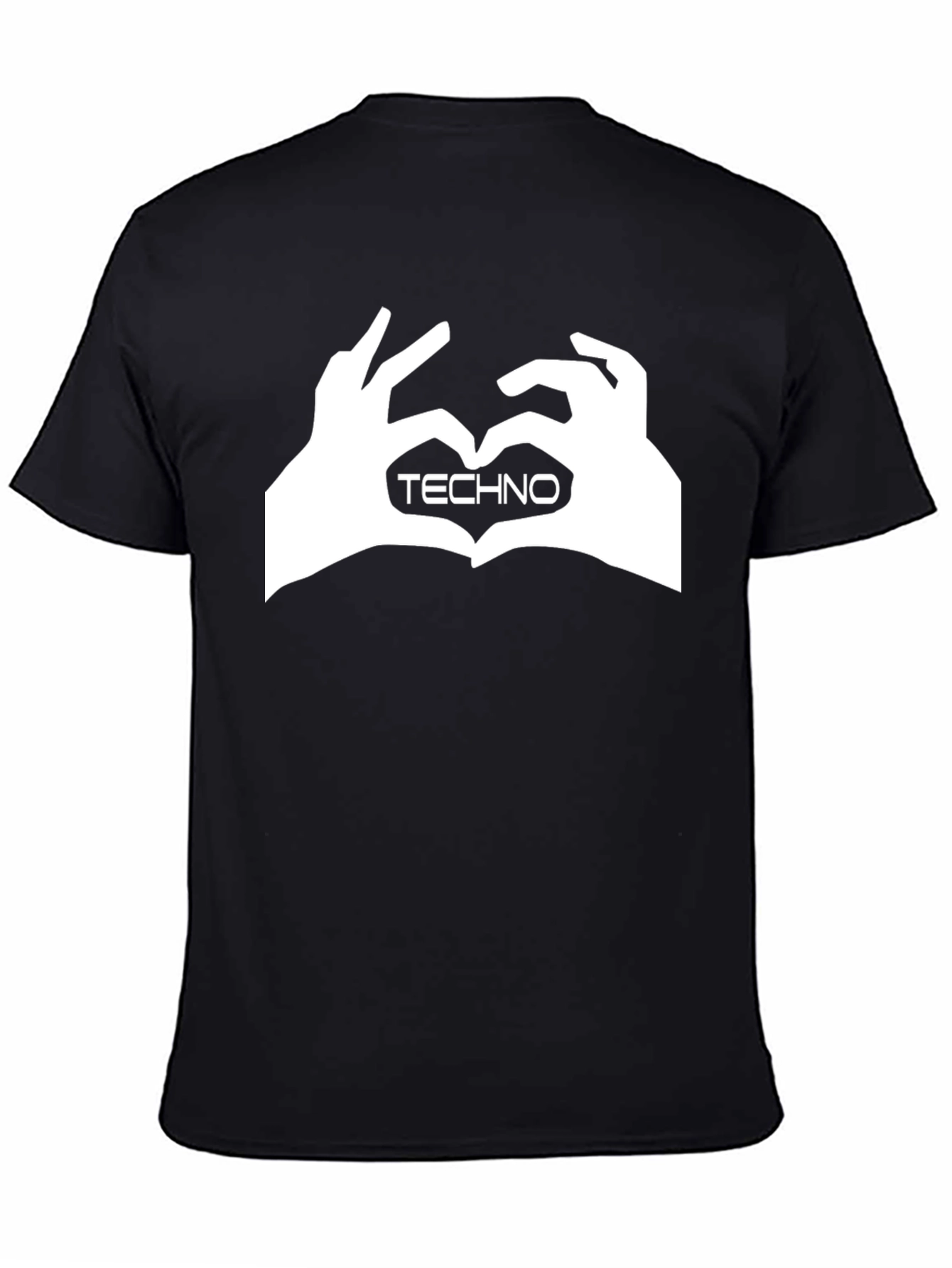 Techno Heart Hand Sign Graphic Black T-Shirt