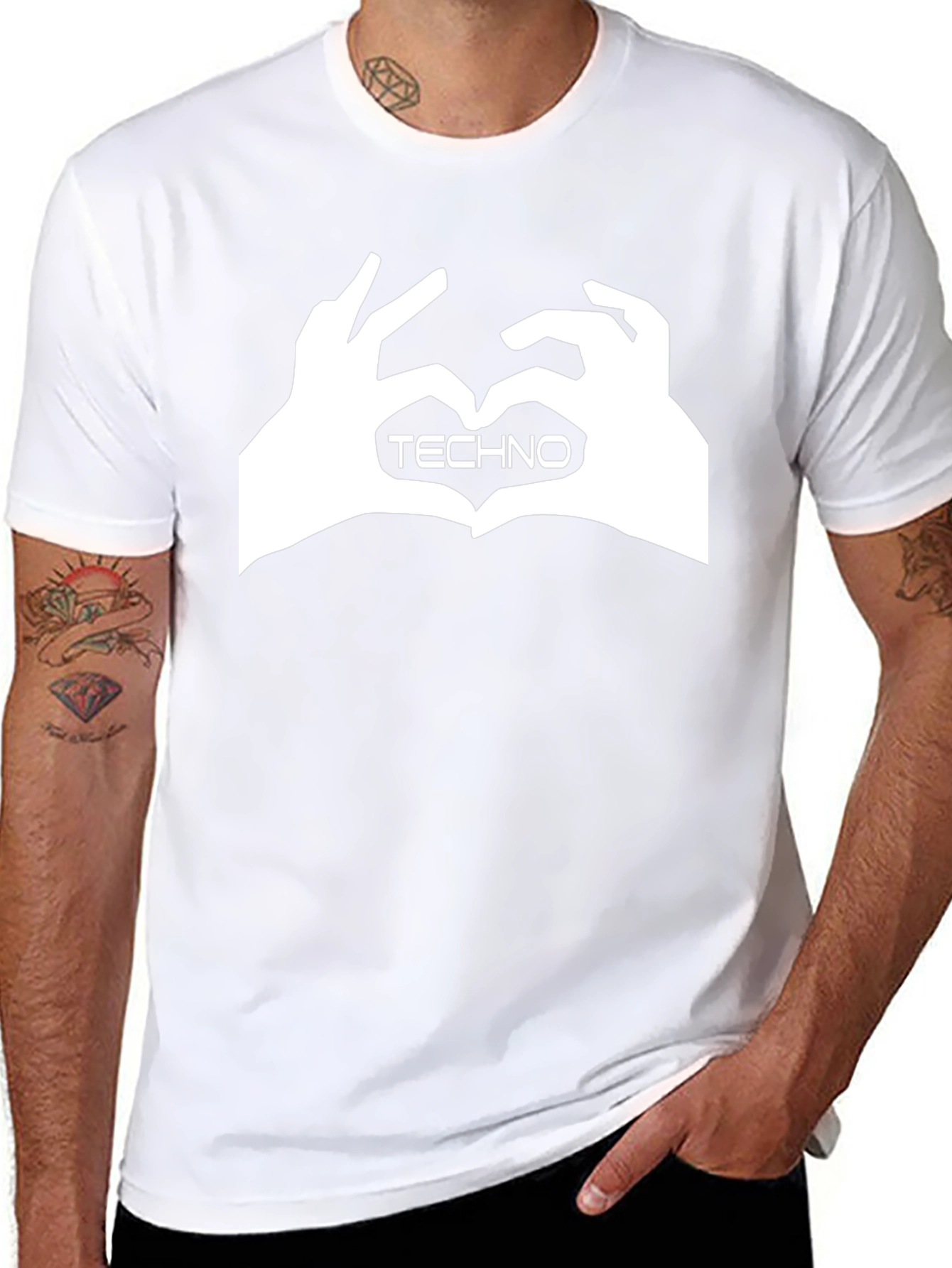 Techno Heart Hand Sign Graphic Black T-Shirt