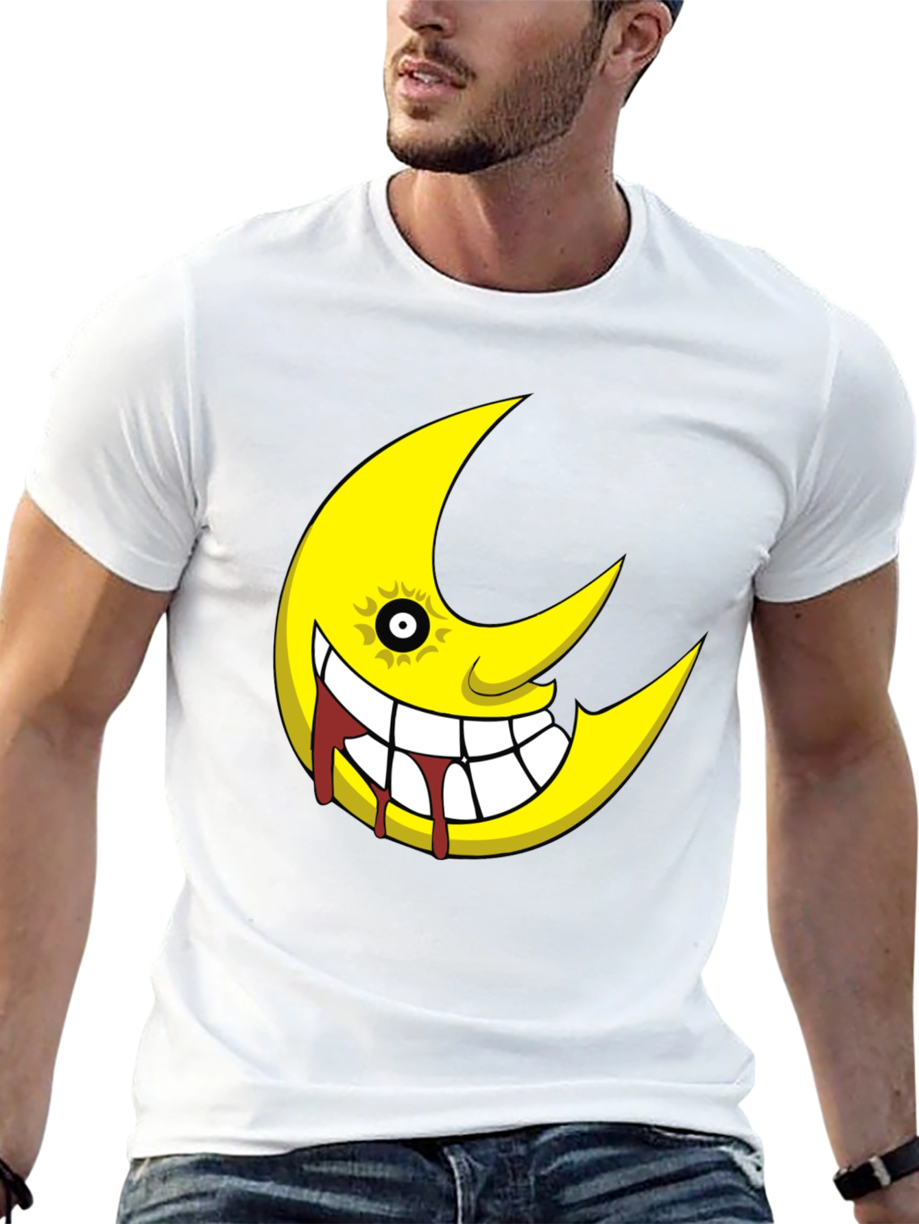 Soul Eater Inspired Creepy Moon Graphic Black T-Shirt