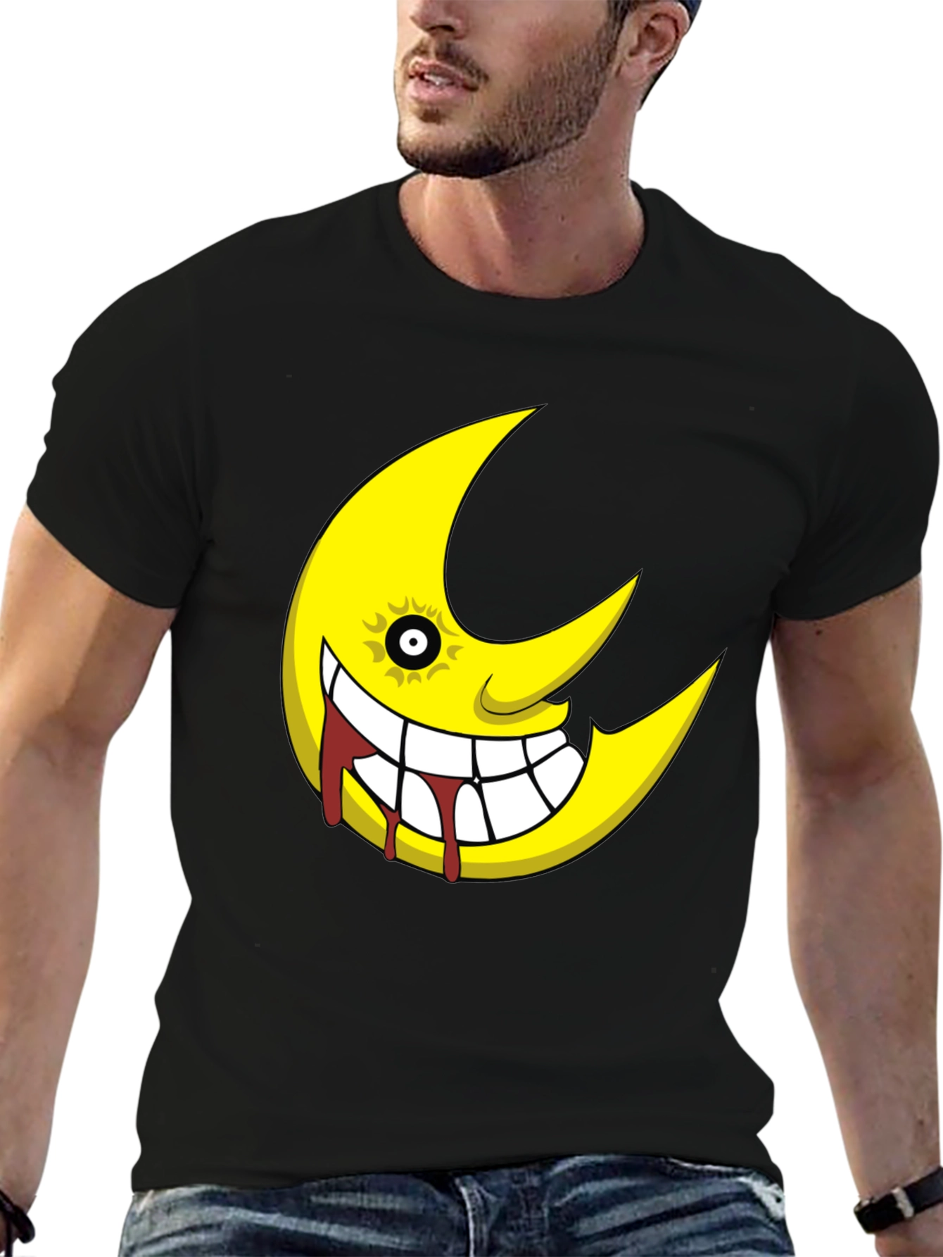 Soul Eater Inspired Creepy Moon Graphic Black T-Shirt