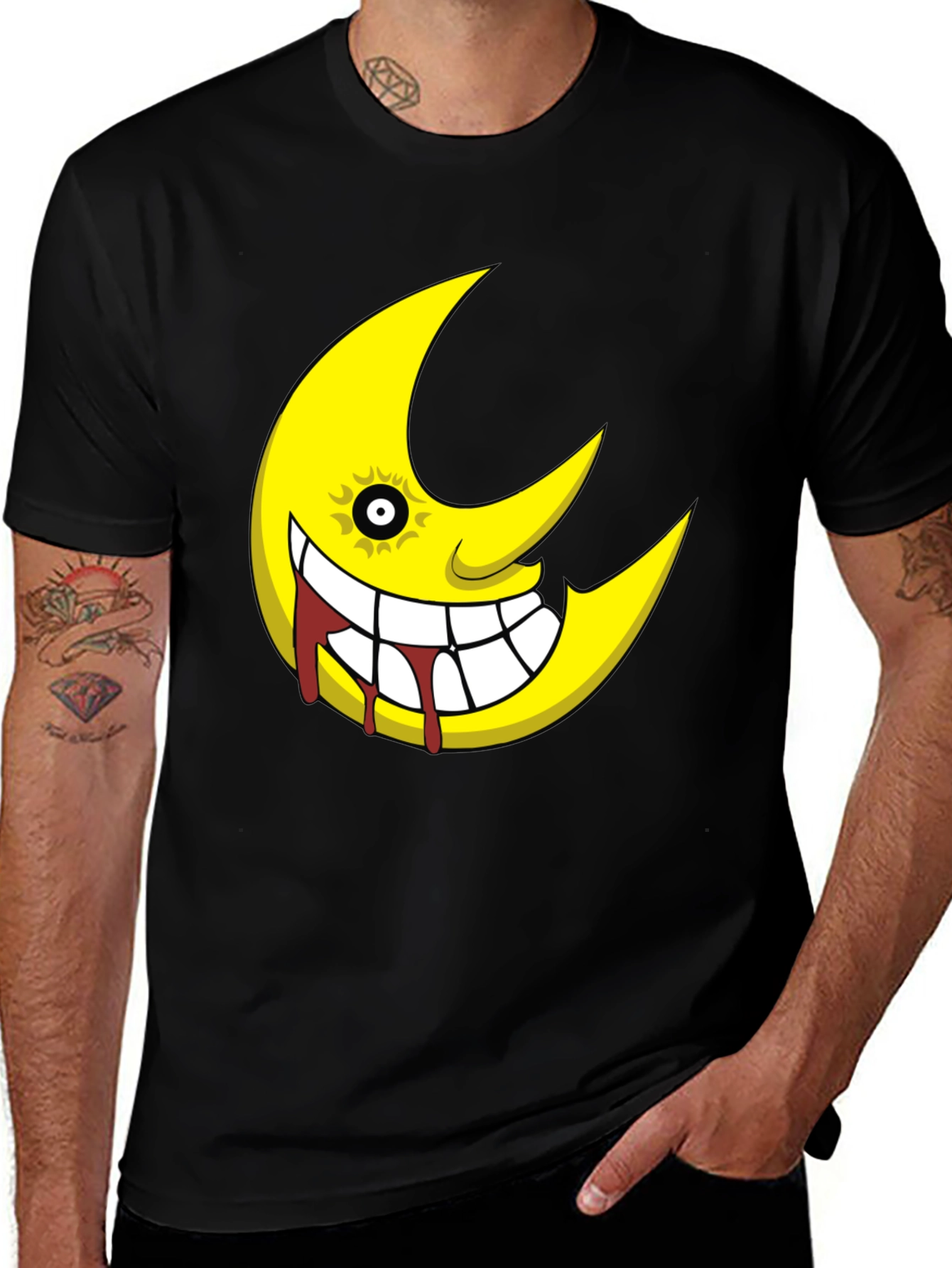 Soul Eater Inspired Creepy Moon Graphic Black T-Shirt