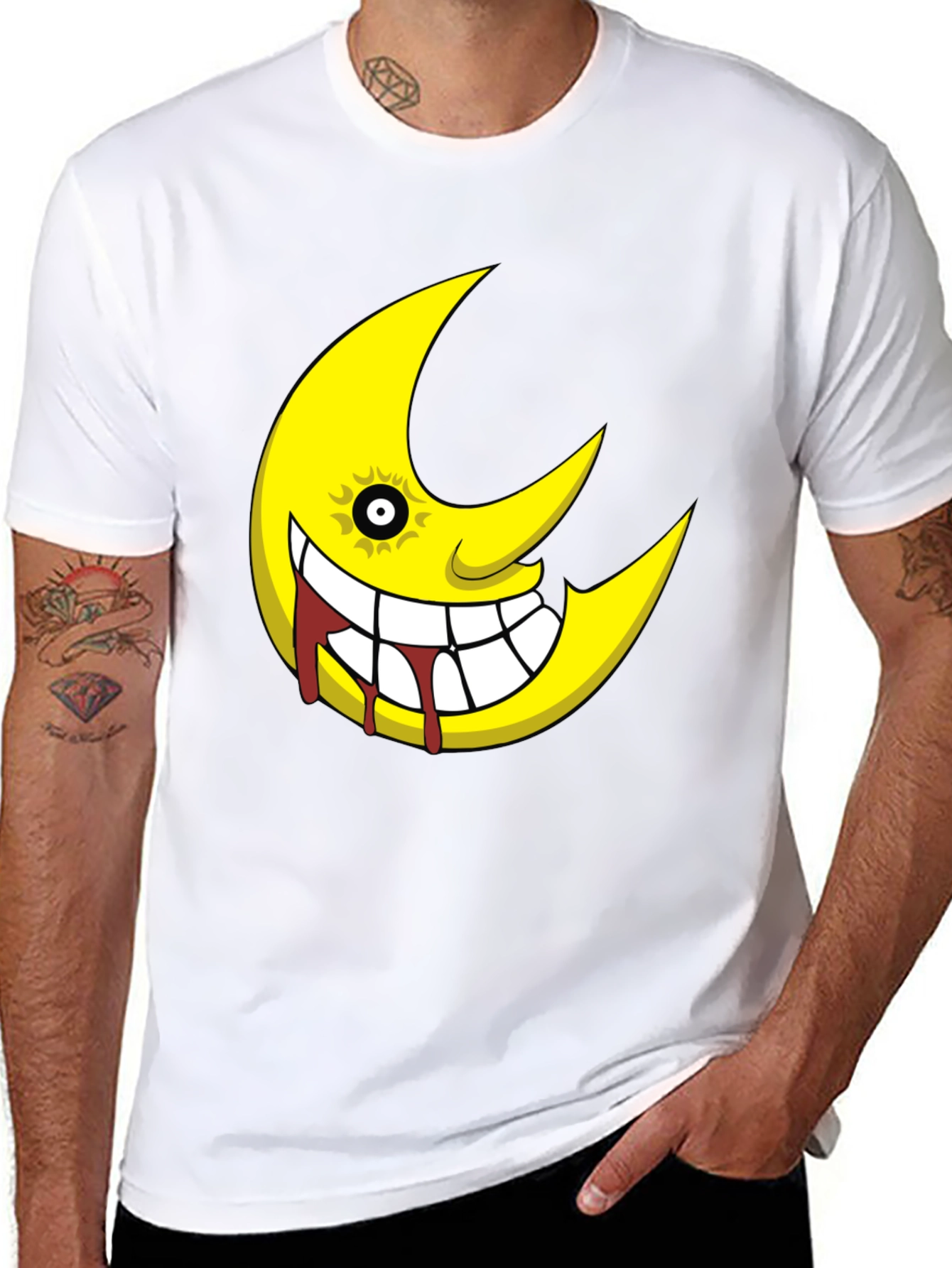 Soul Eater Inspired Creepy Moon Graphic Black T-Shirt