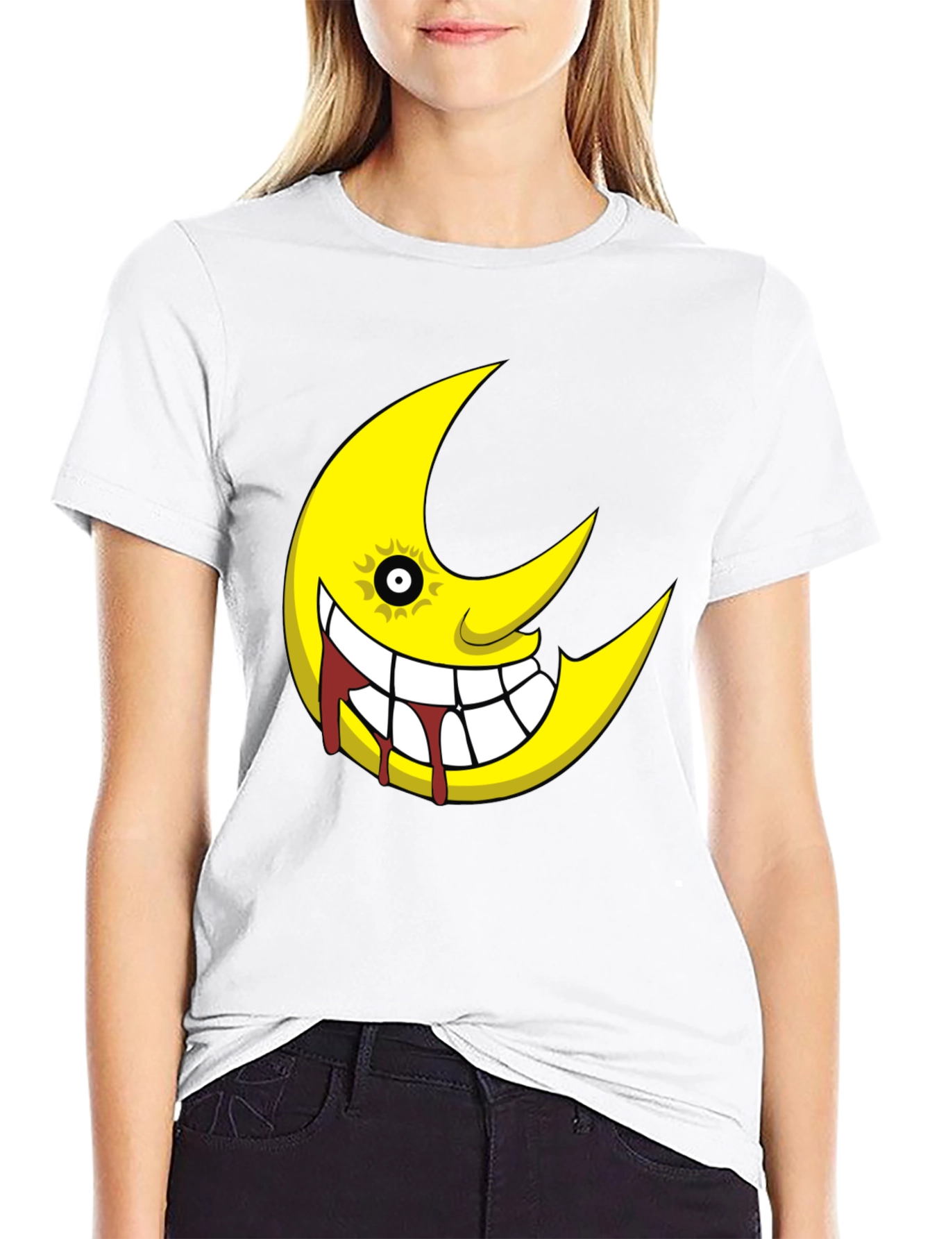 Soul Eater Inspired Creepy Moon Graphic Black T-Shirt