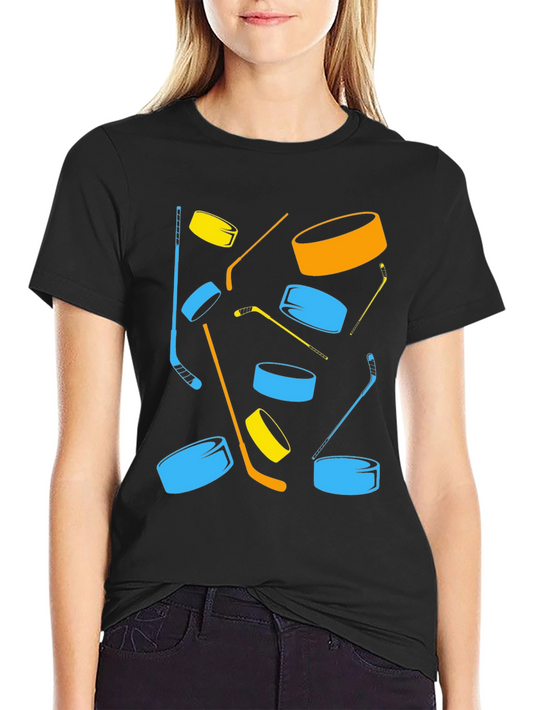 Hockey Puck & Stick Graphic Tee - Black Cotton Blend
