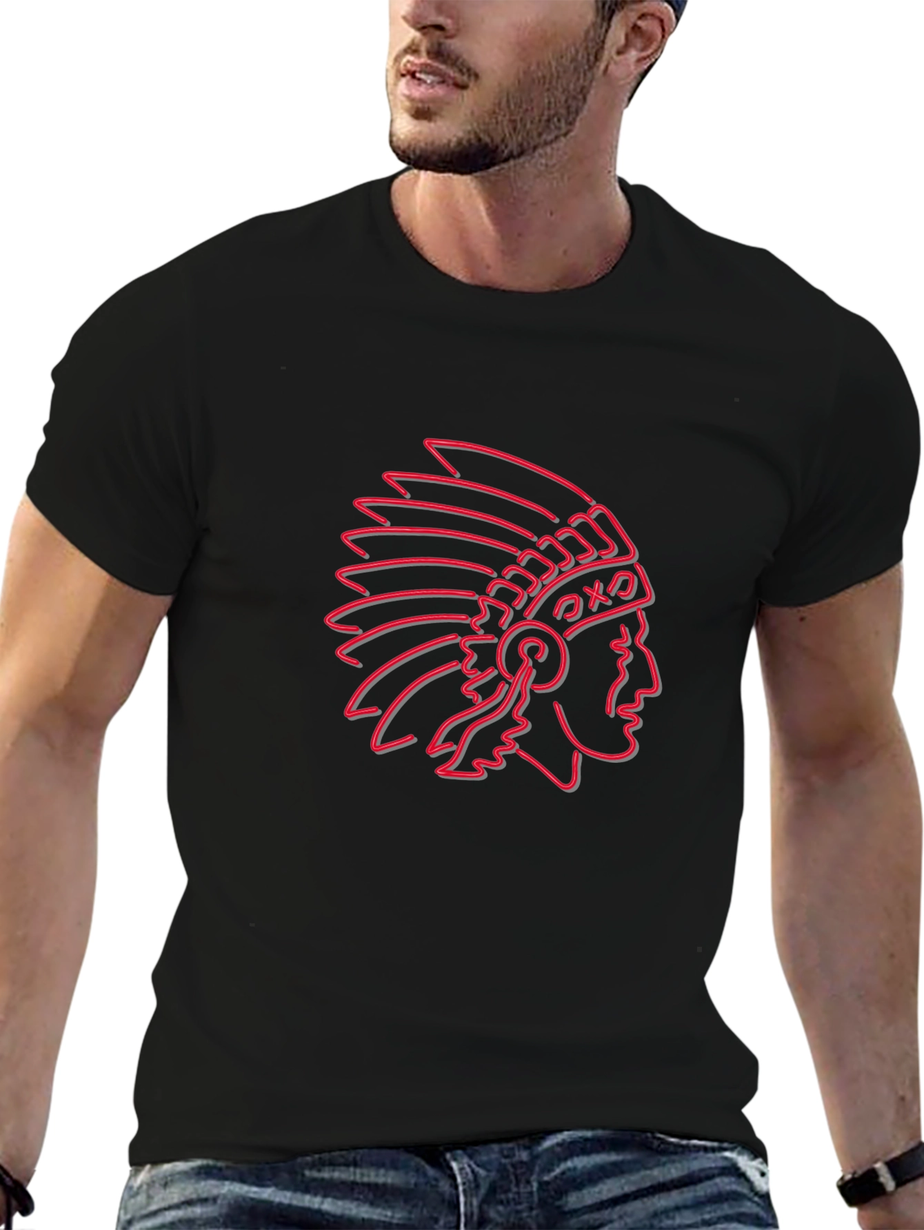Neon Chief Graphic Tee - Black Cotton Blend