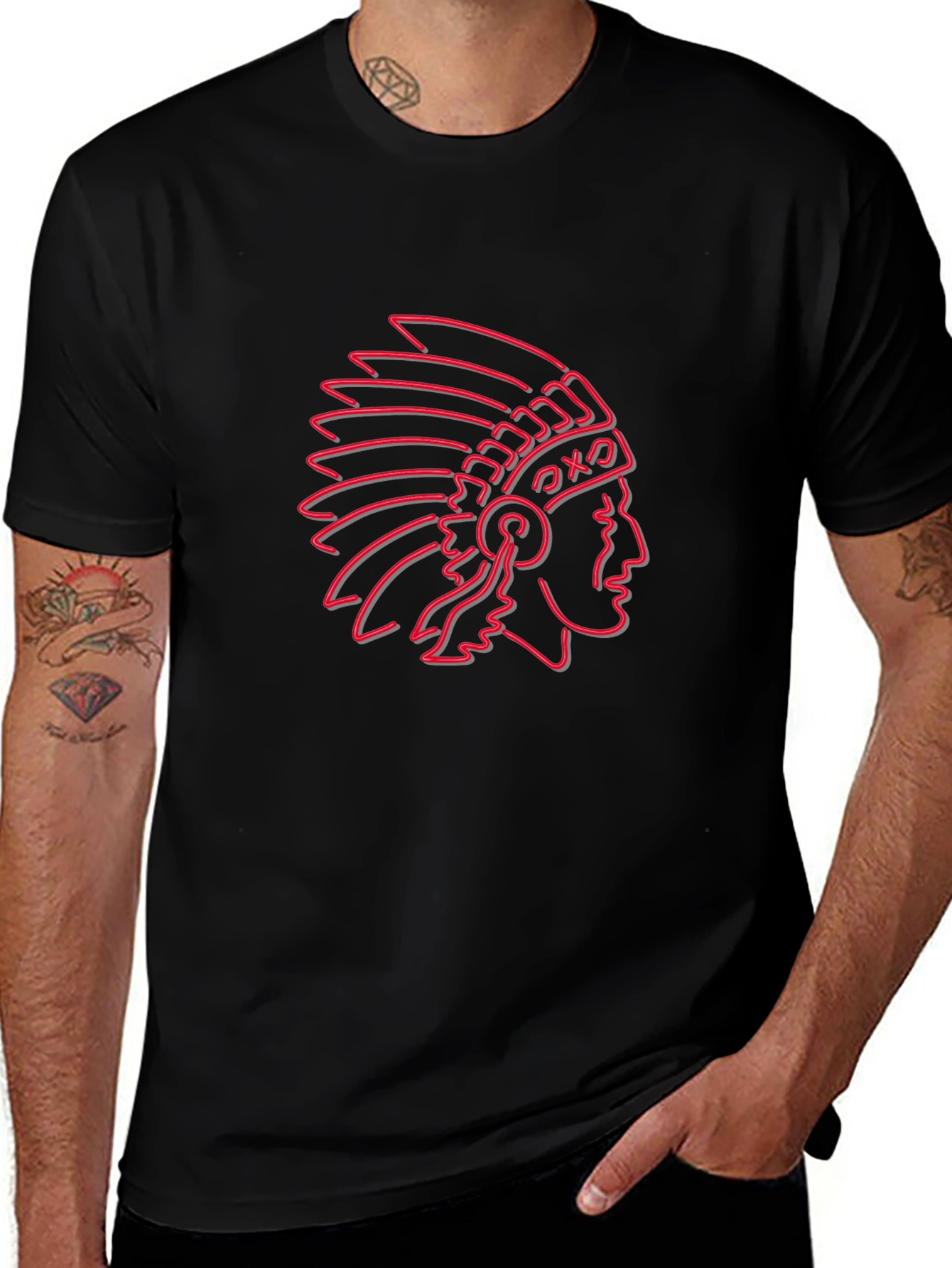Neon Chief Graphic Tee - Black Cotton Blend