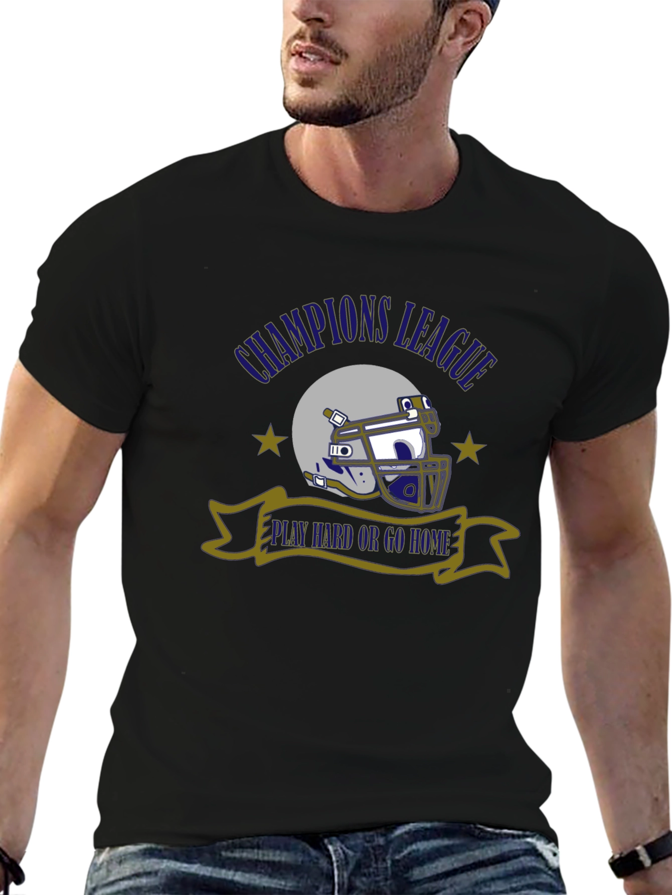 Champions League Football Helmet Graphic T-Shirt