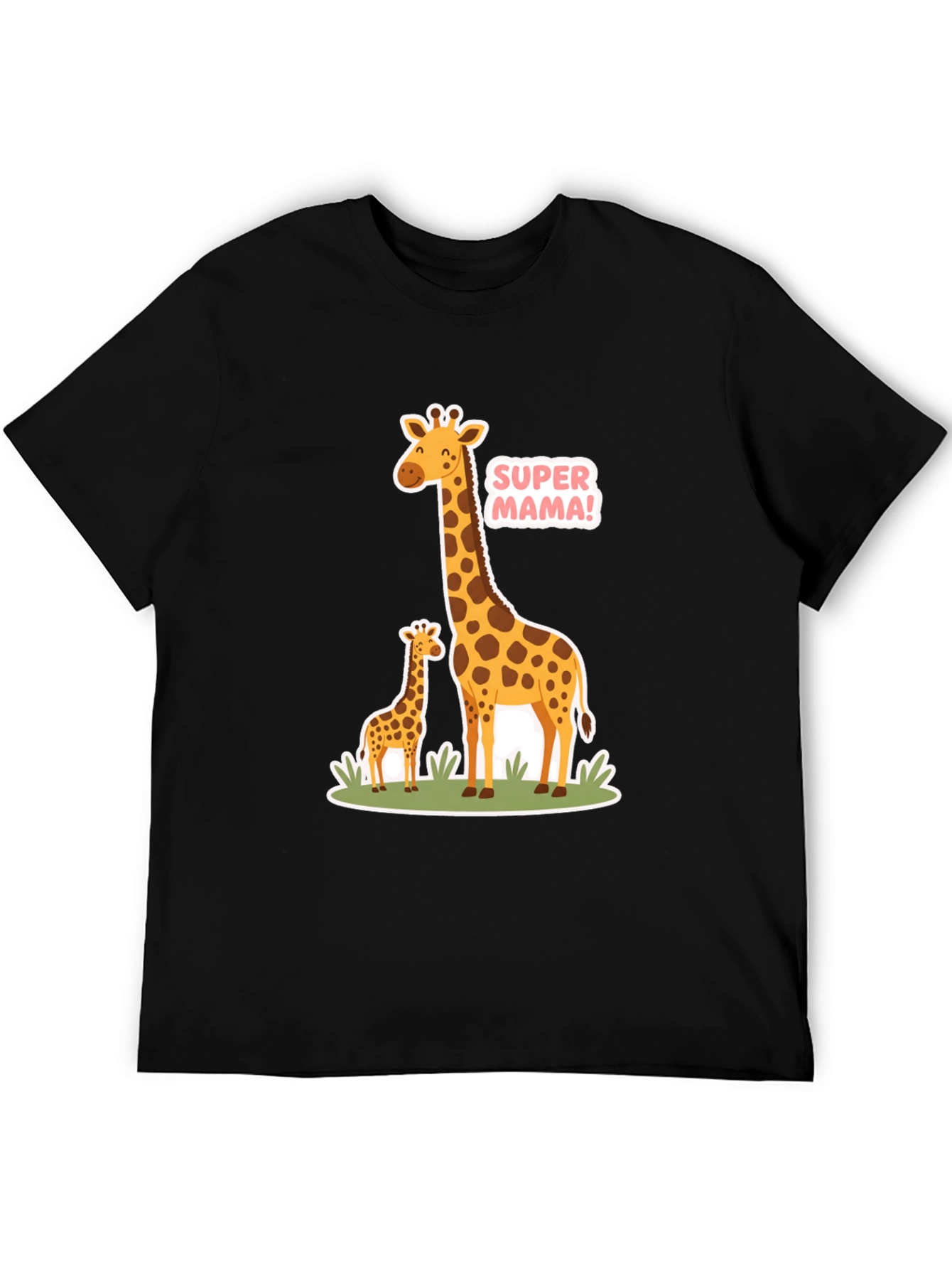 Super Mama Giraffe T-Shirt - Black Cotton Tee