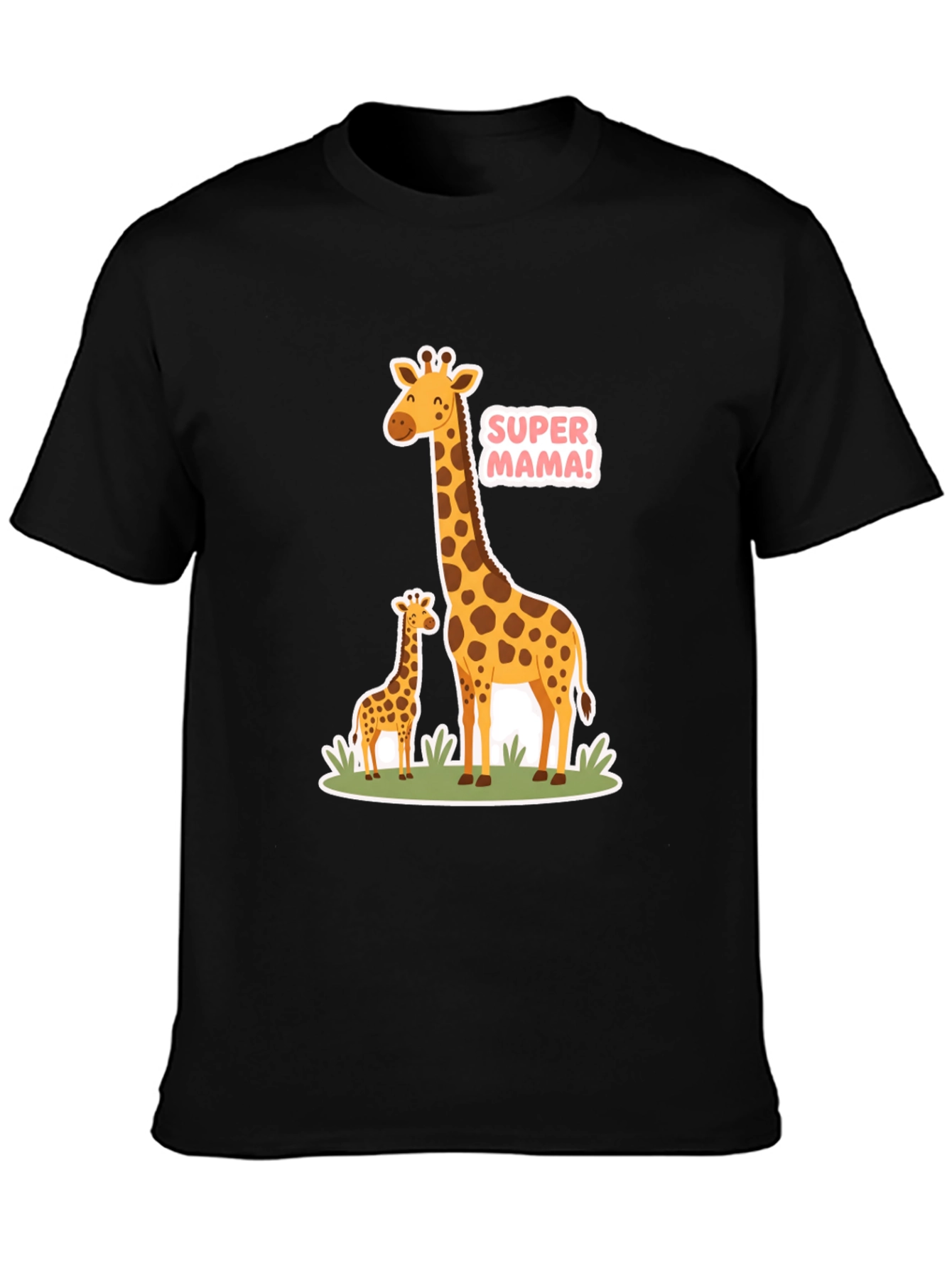 Super Mama Giraffe T-Shirt - Black Cotton Tee