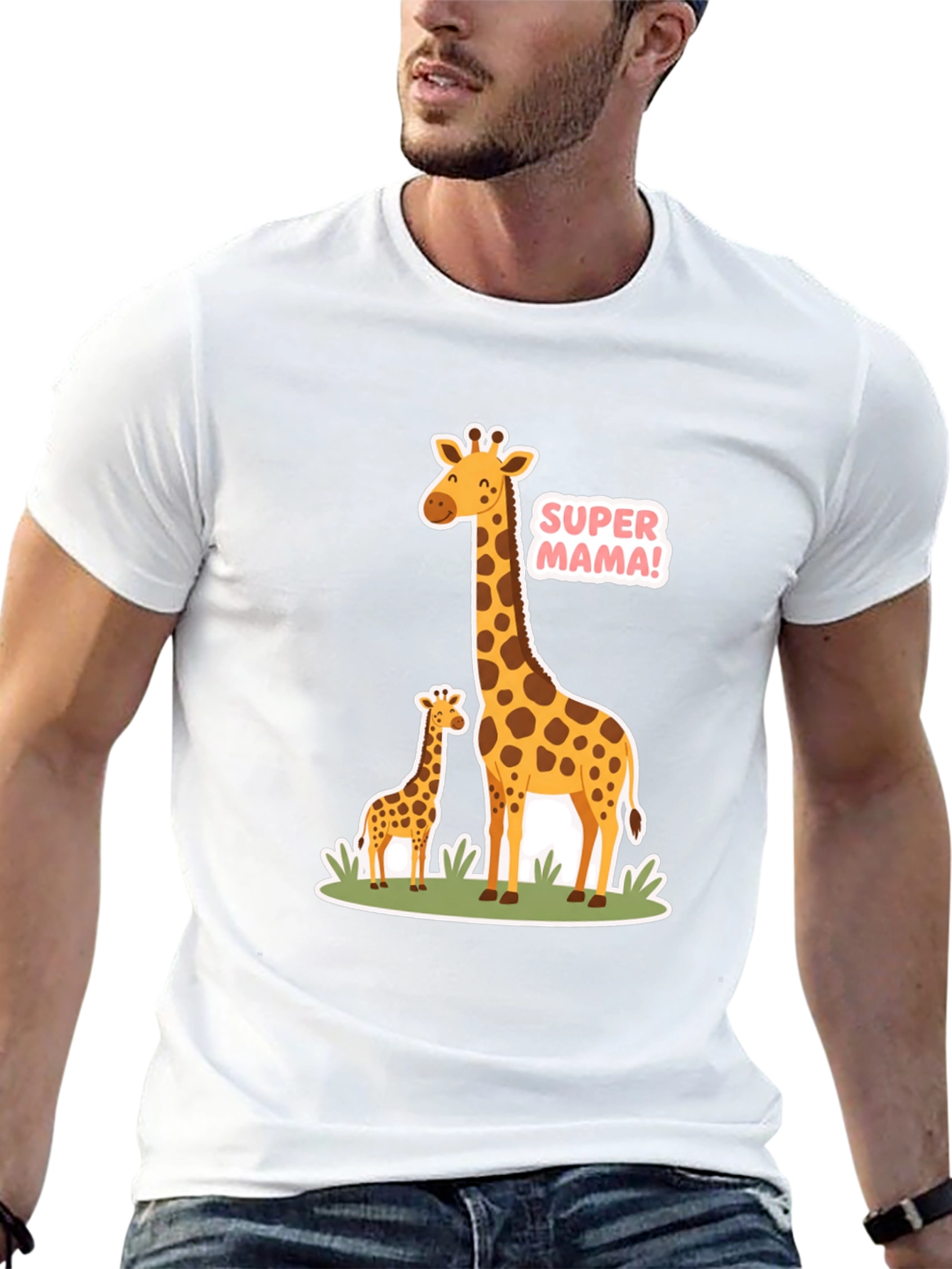 Super Mama Giraffe T-Shirt - Black Cotton Tee