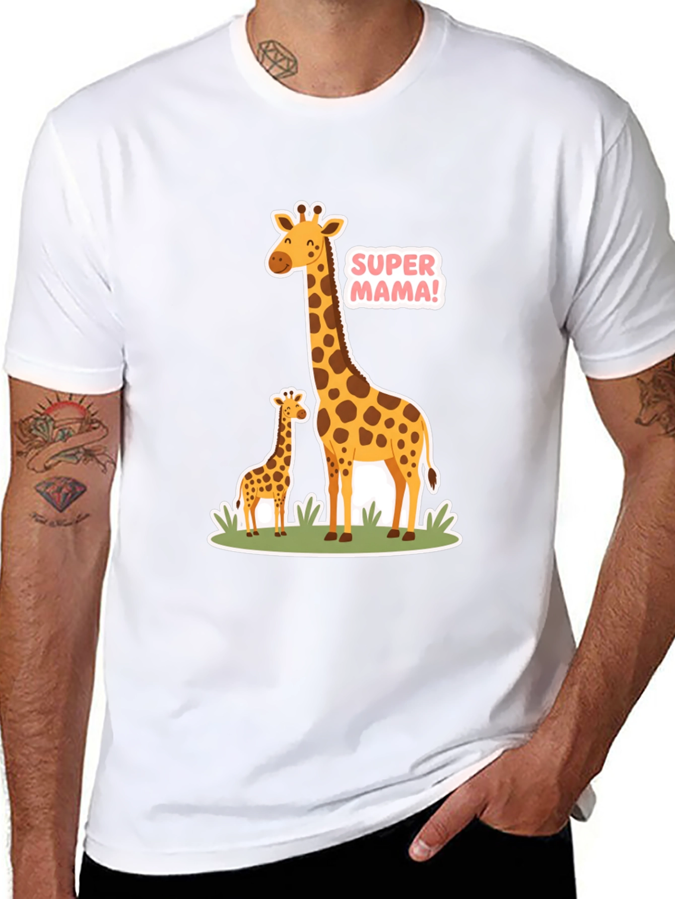 Super Mama Giraffe T-Shirt - Black Cotton Tee
