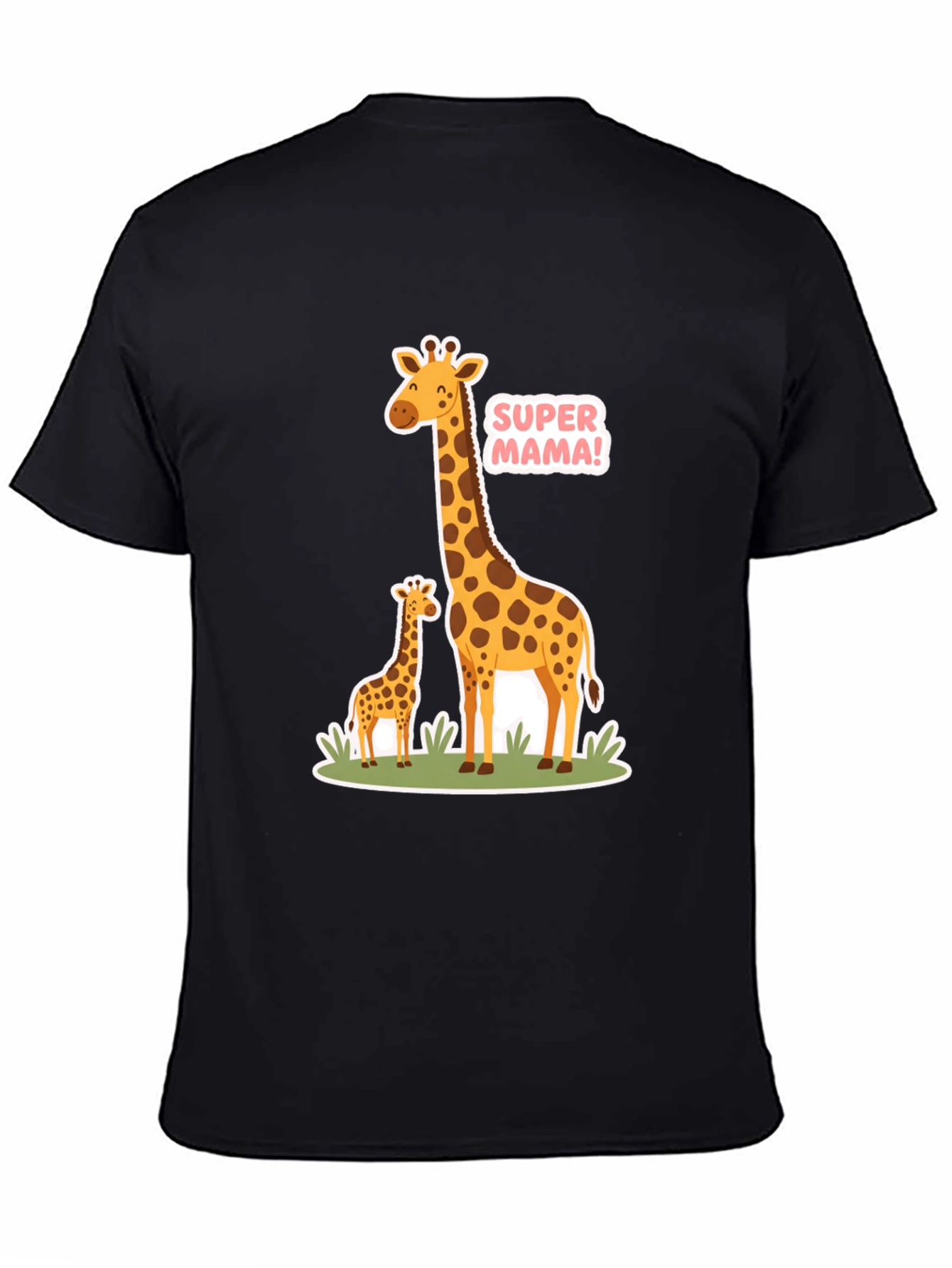 Super Mama Giraffe T-Shirt - Black Cotton Tee