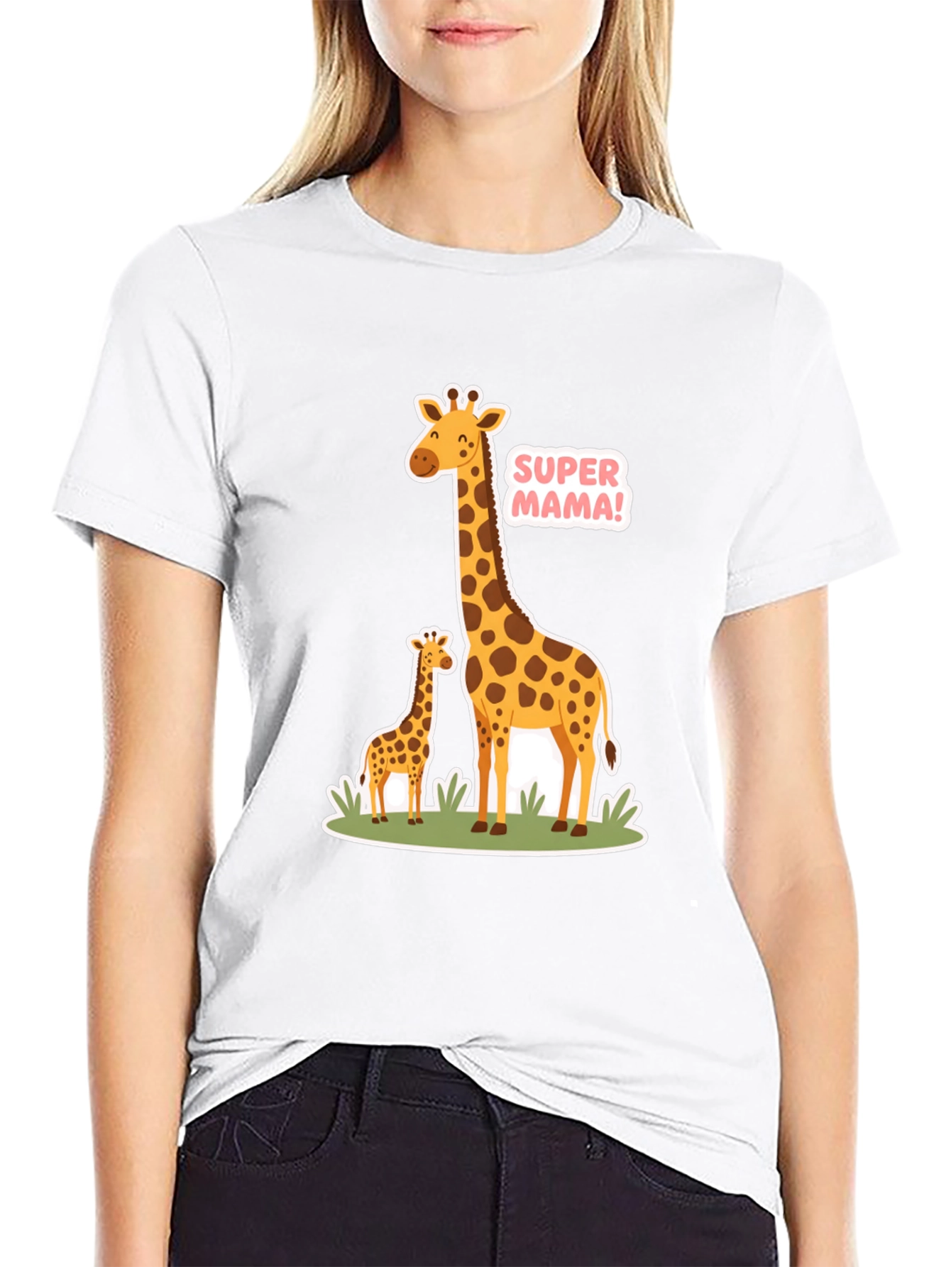 Super Mama Giraffe T-Shirt - Black Cotton Tee