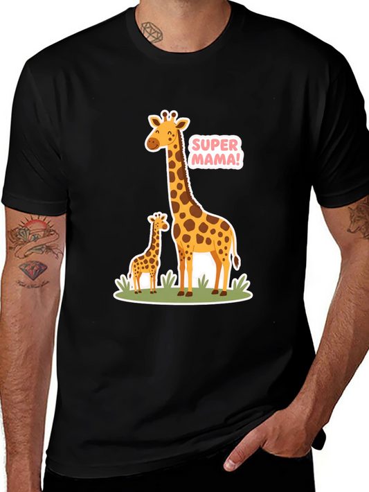 Super Mama Giraffe T-Shirt - Black Cotton Tee