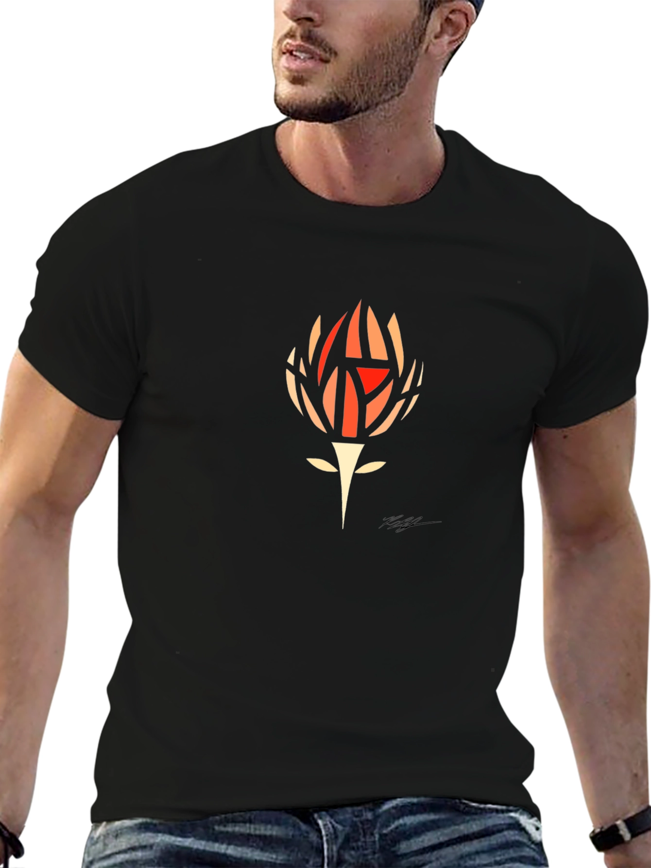 Abstract Floral Graphic Tee - Black