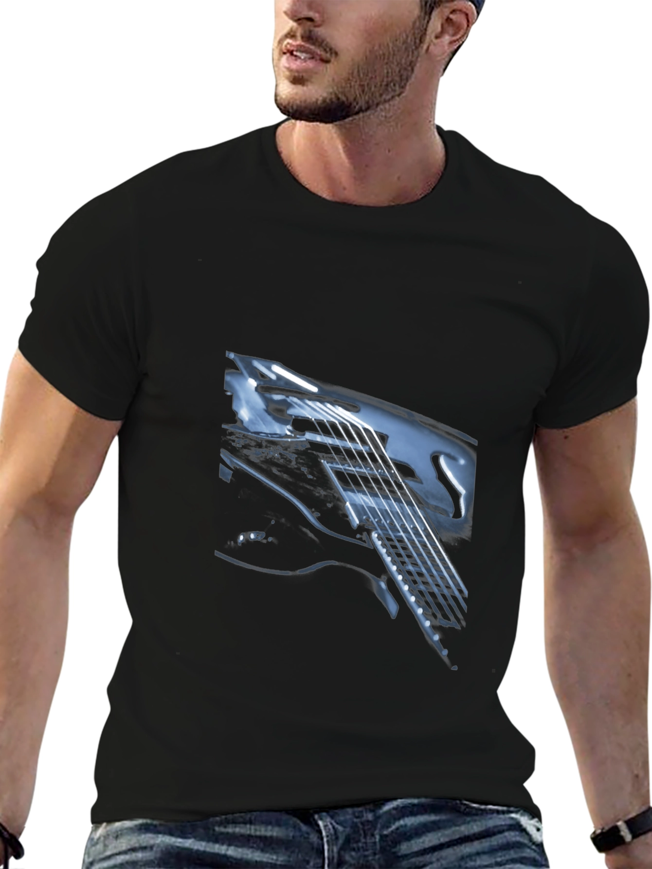Guitar Graphic Print Black T-Shirt