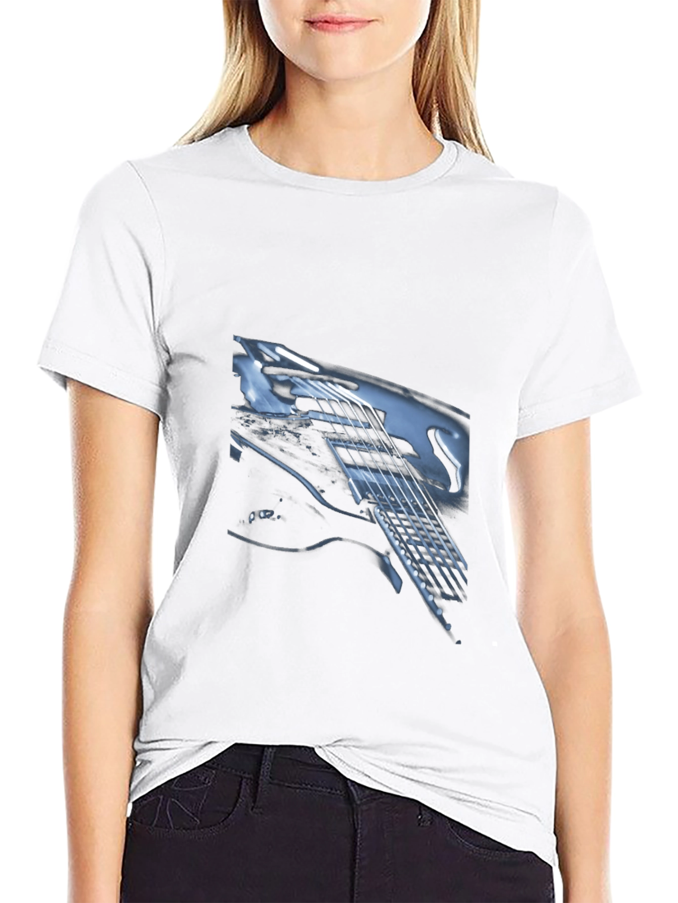 Guitar Graphic Print Black T-Shirt