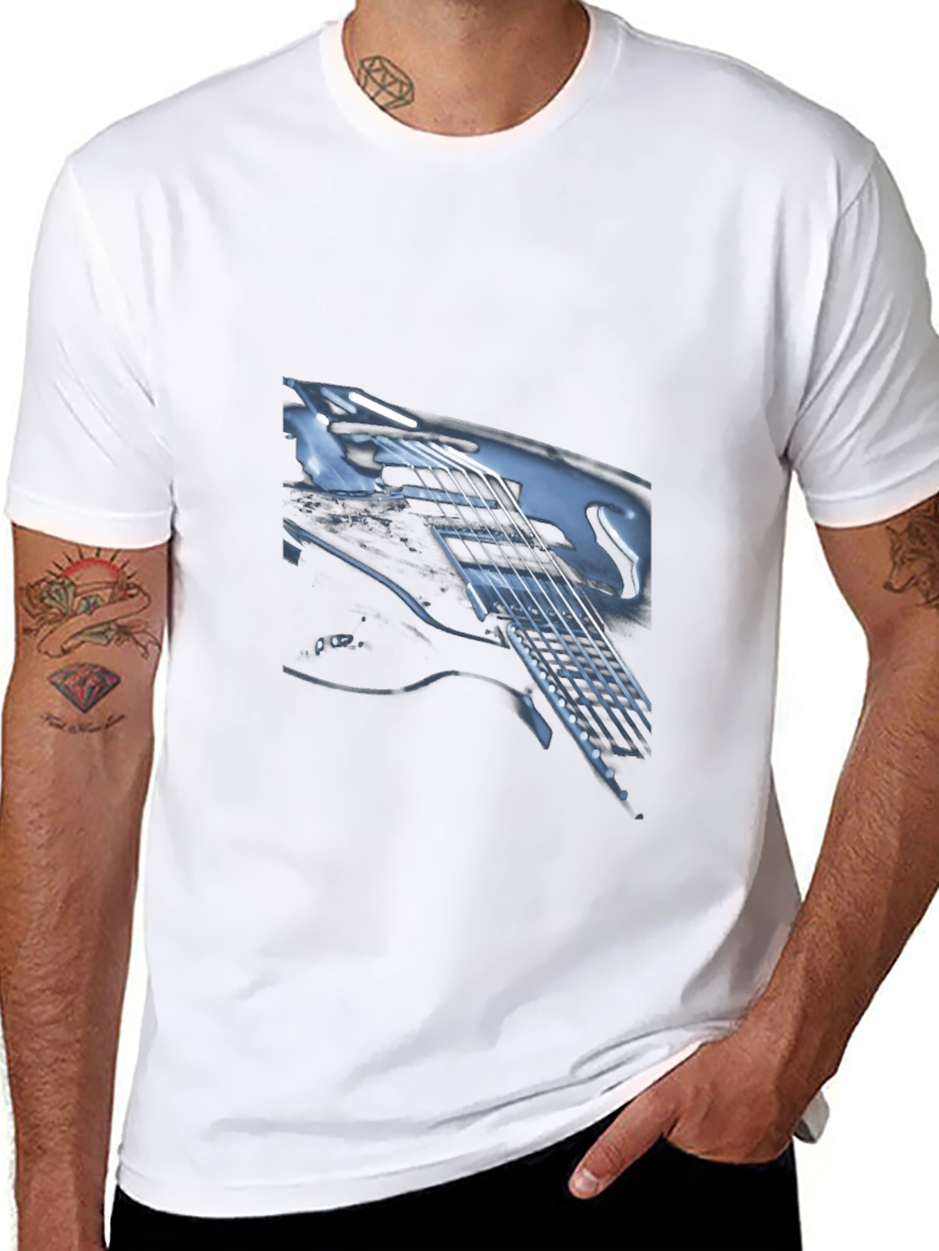 Guitar Graphic Print Black T-Shirt