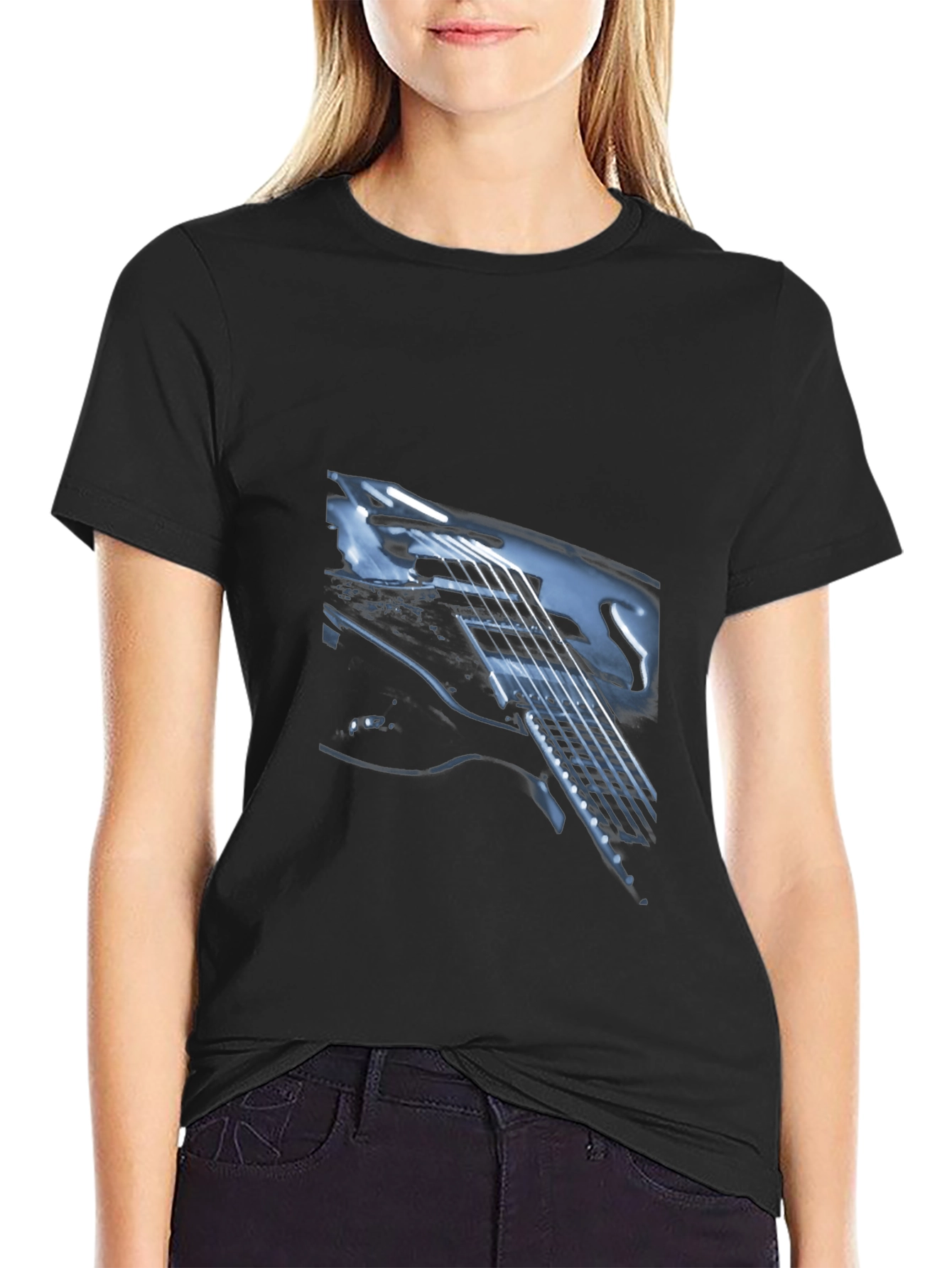 Guitar Graphic Print Black T-Shirt